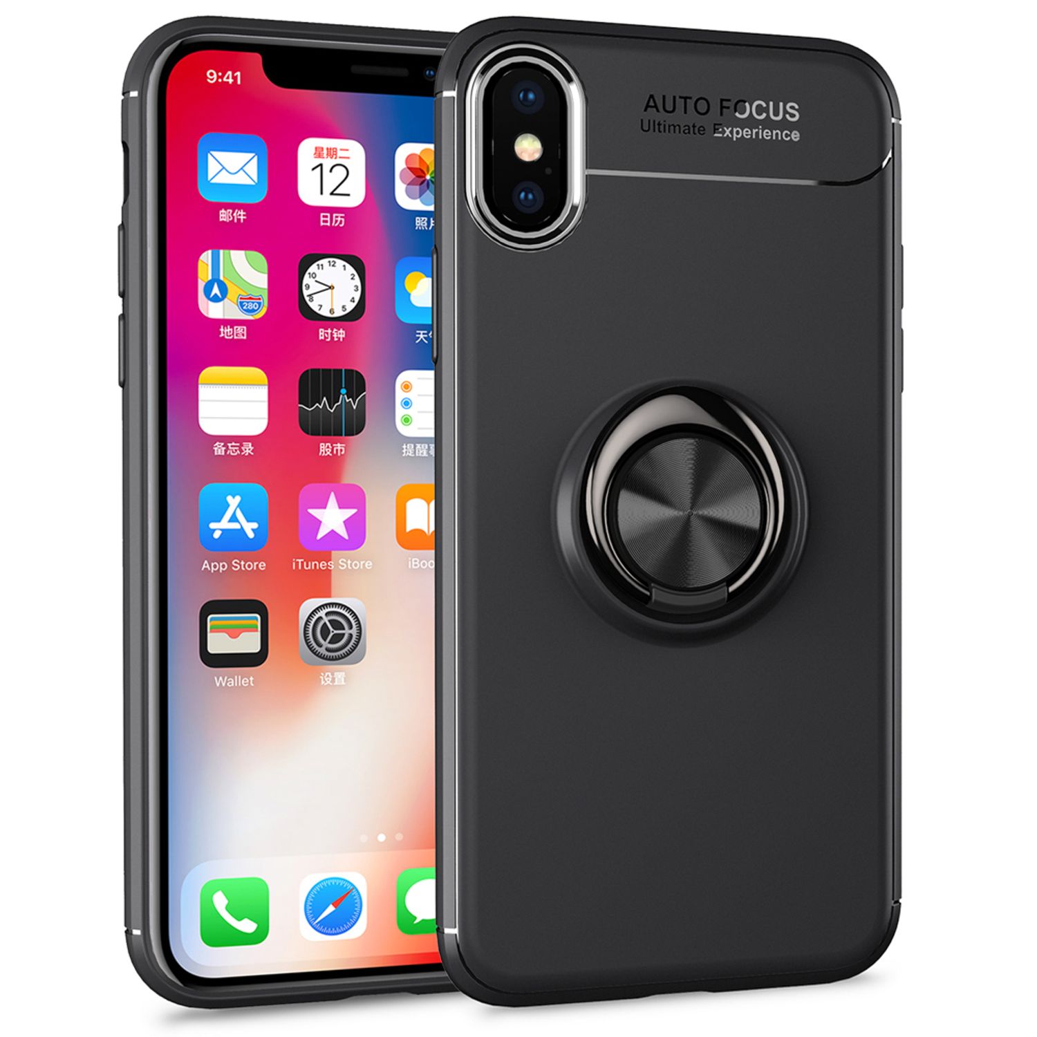 NALIA Ring Hülle für Apple iPhone XS X, Cover magnetisches Silikon Handy Case Schwarz NALIA Protective Hülle