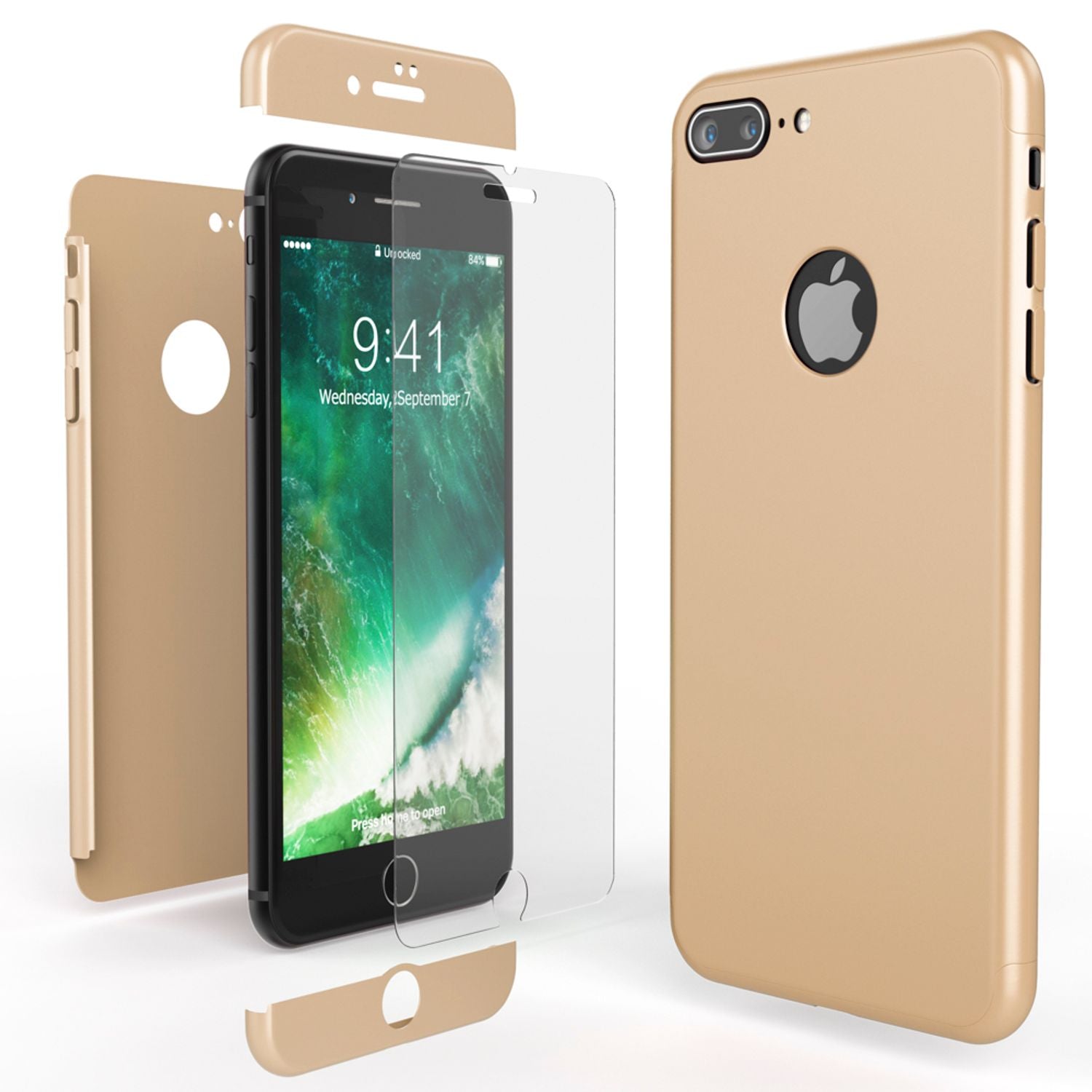 Apple iPhone 7 Plus Rundum Handy Hülle mit Displayschutz von NALIA, 360° Case Rose Gold NALIA