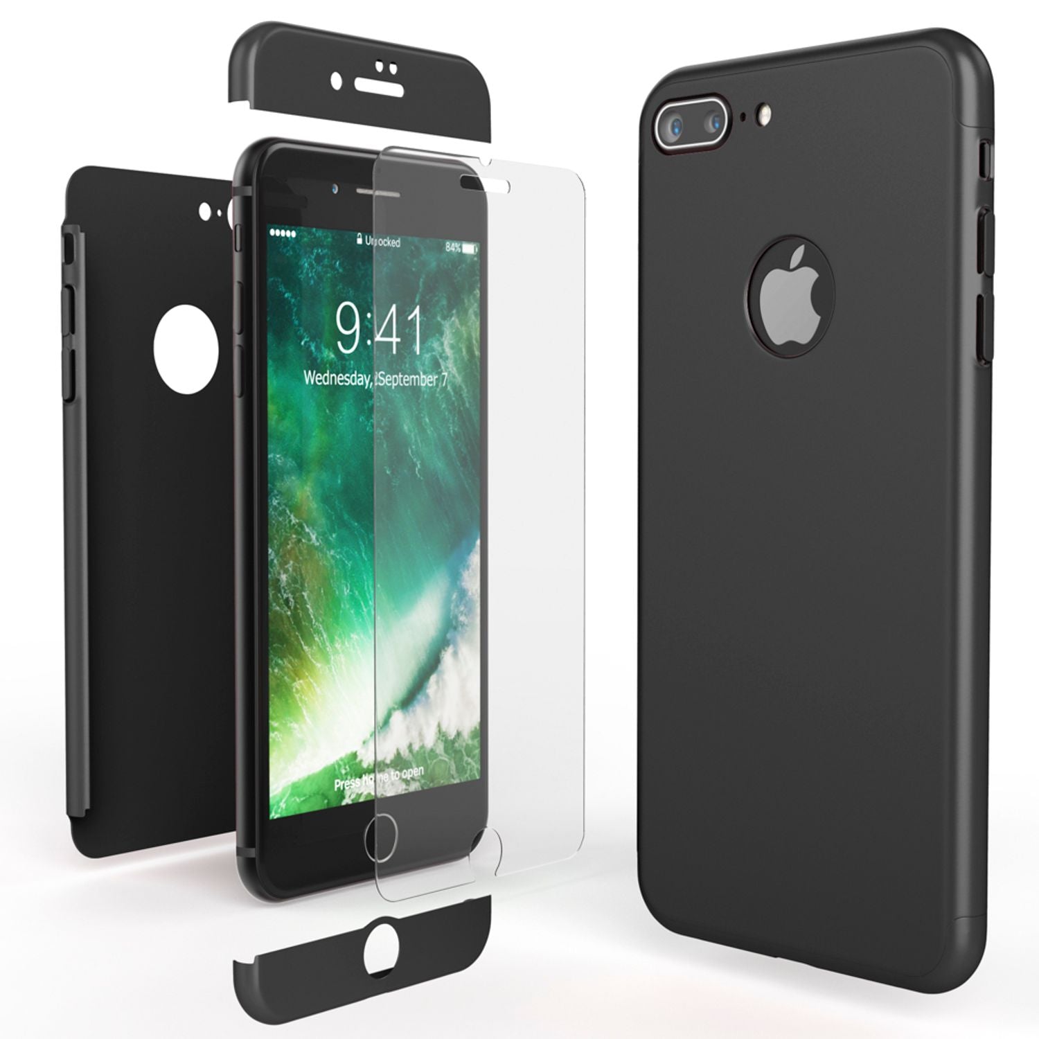 Apple iPhone 7 Plus Rundum Handy Hülle mit Displayschutz von NALIA, 360° Case Schwarz NALIA