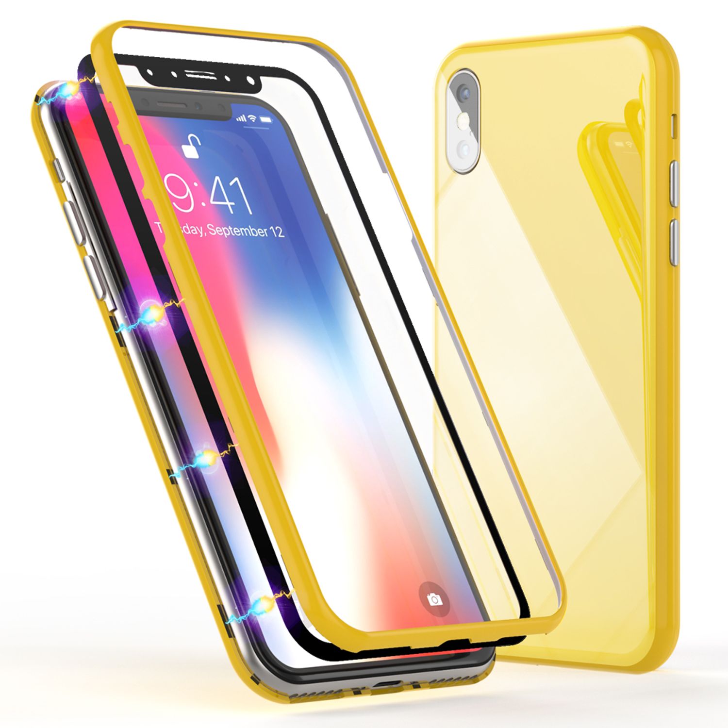 NALIA 360° Magnet Hülle für iPhone XS Max, Slim Hard Case mit Display Schutz Gelb NALIA