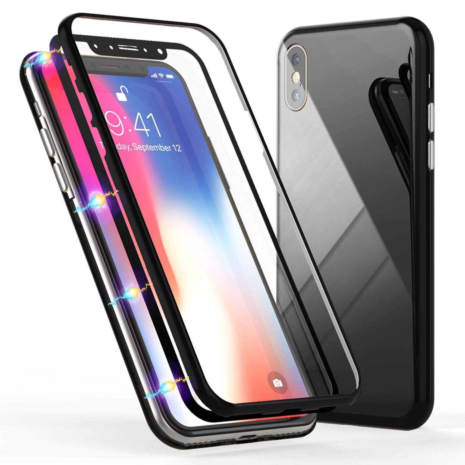 NALIA 360° Magnet Hülle für iPhone XS Max, Slim Hard Case mit Display Schutz Gelb NALIA