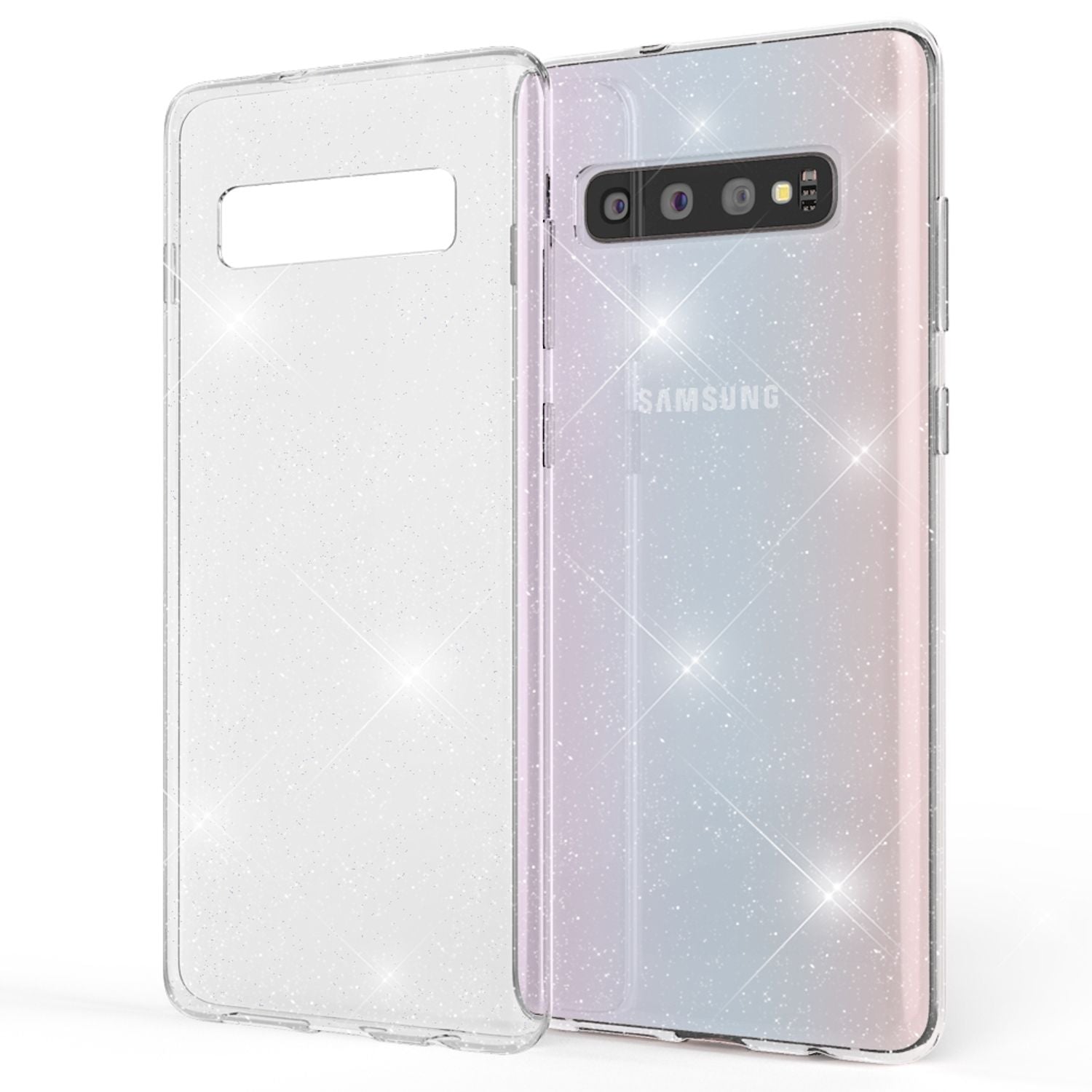 NALIA Glitter Hülle kompatibel mit Samsung Galaxy S10, Glitzer Case Handyhülle Transparent NALIA Transparente Hülle