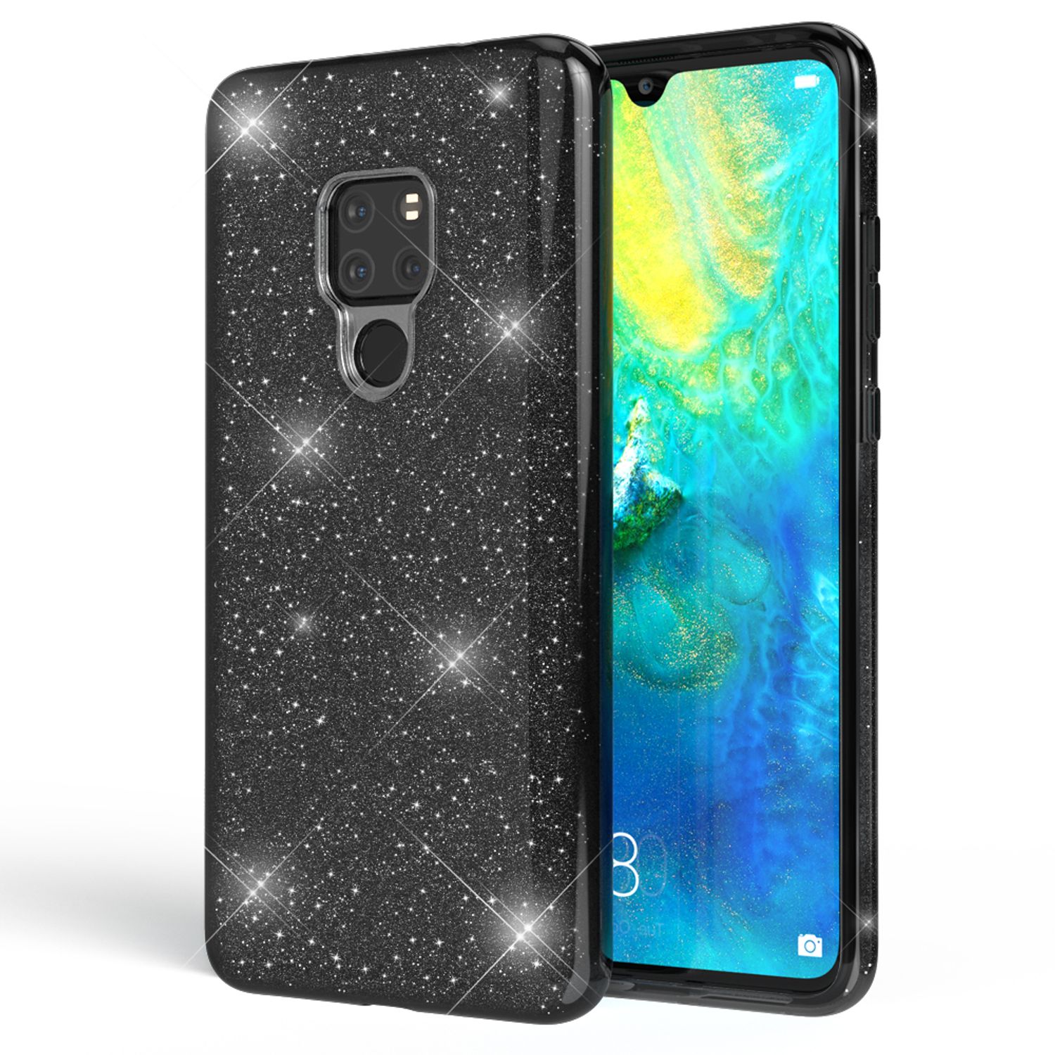 NALIA Handyhülle für Huawei Mate20, Glitzer Slim Silikon Case Cover Schutzhülle Schwarz NALIA Protective Hülle