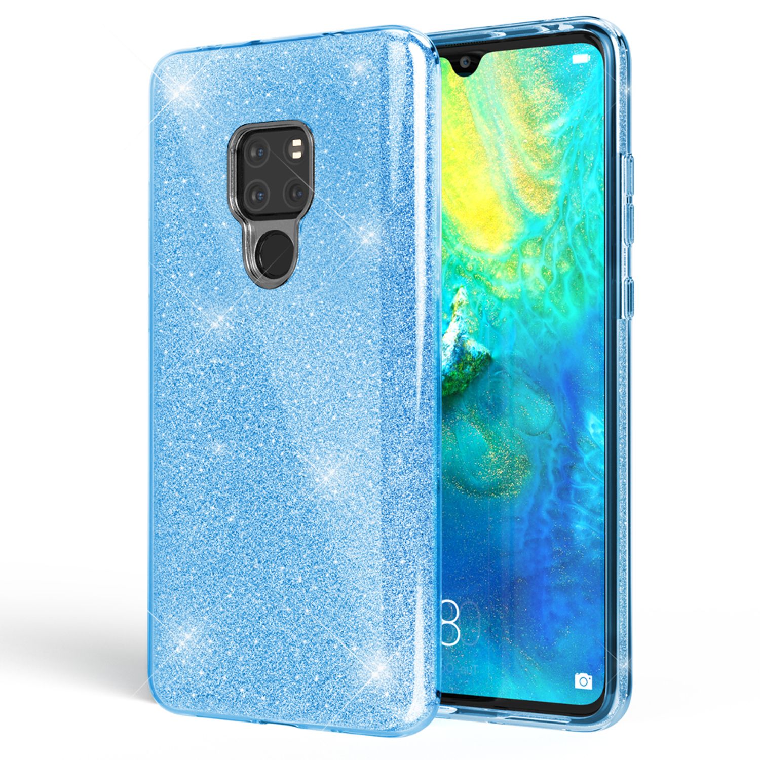 NALIA Handyhülle für Huawei Mate20, Glitzer Slim Silikon Case Cover Schutzhülle Türkis NALIA Protective Hülle