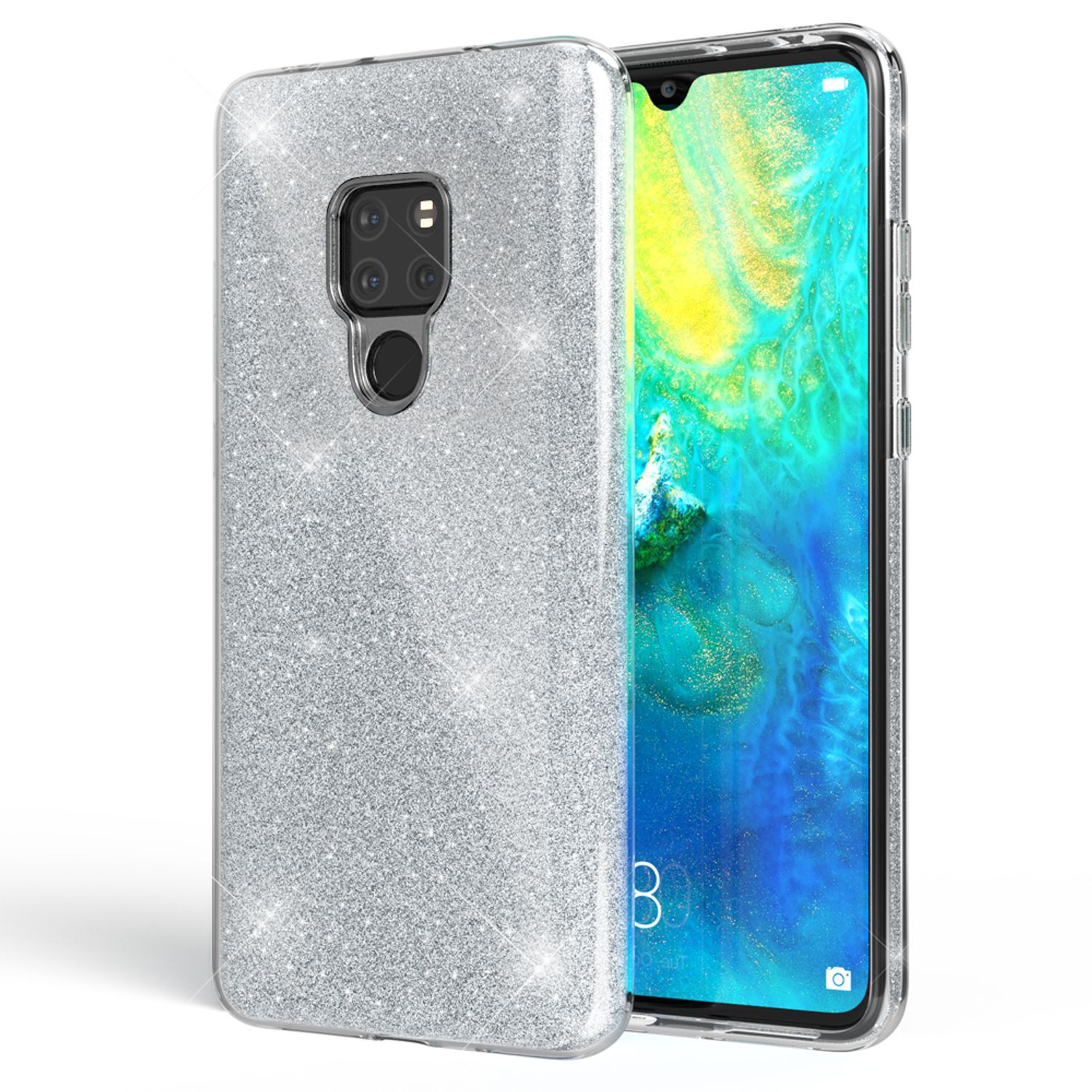 NALIA Handyhülle für Huawei Mate20, Glitzer Slim Silikon Case Cover Schutzhülle Silber NALIA Protective Hülle
