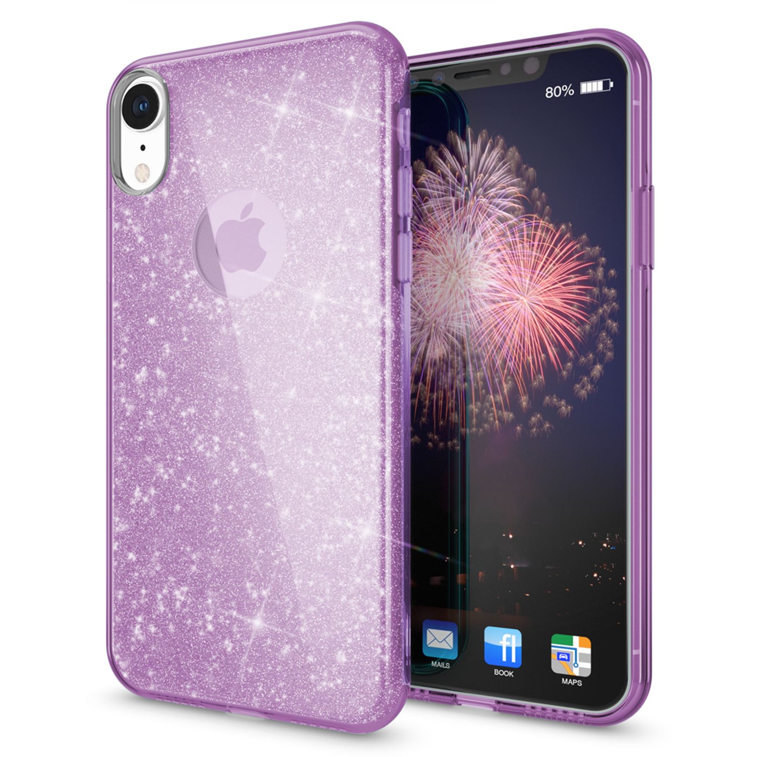 NALIA Hülle für iPhone XR, Handyhülle Glitzer Ultra-Slim Silikon-Case Back-Cover Lila NALIA Protective Hülle