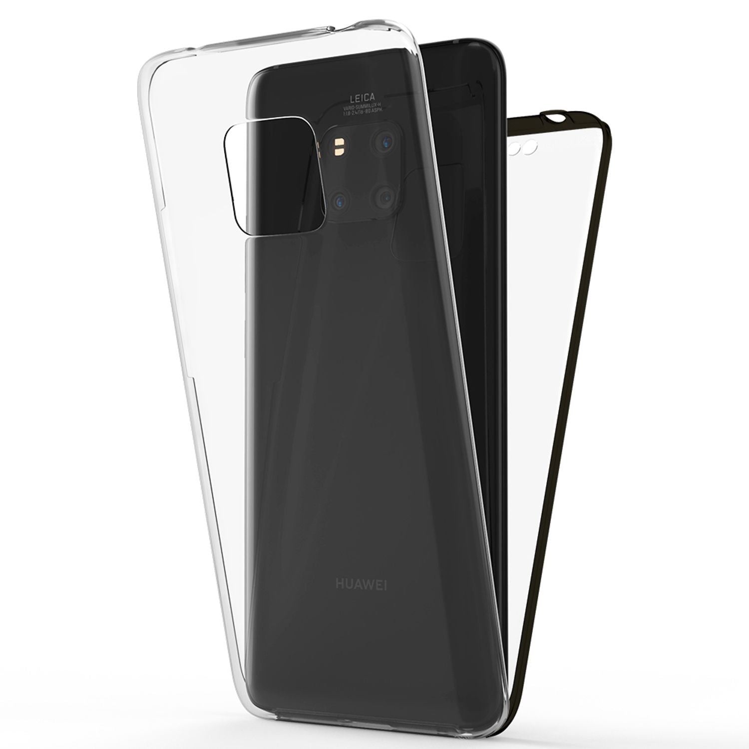 NALIA 360 Grad Handy Hülle für Huawei Mate20 Pro, Full Cover Case Bumper Etui Schwarz NALIA Transparente Hülle