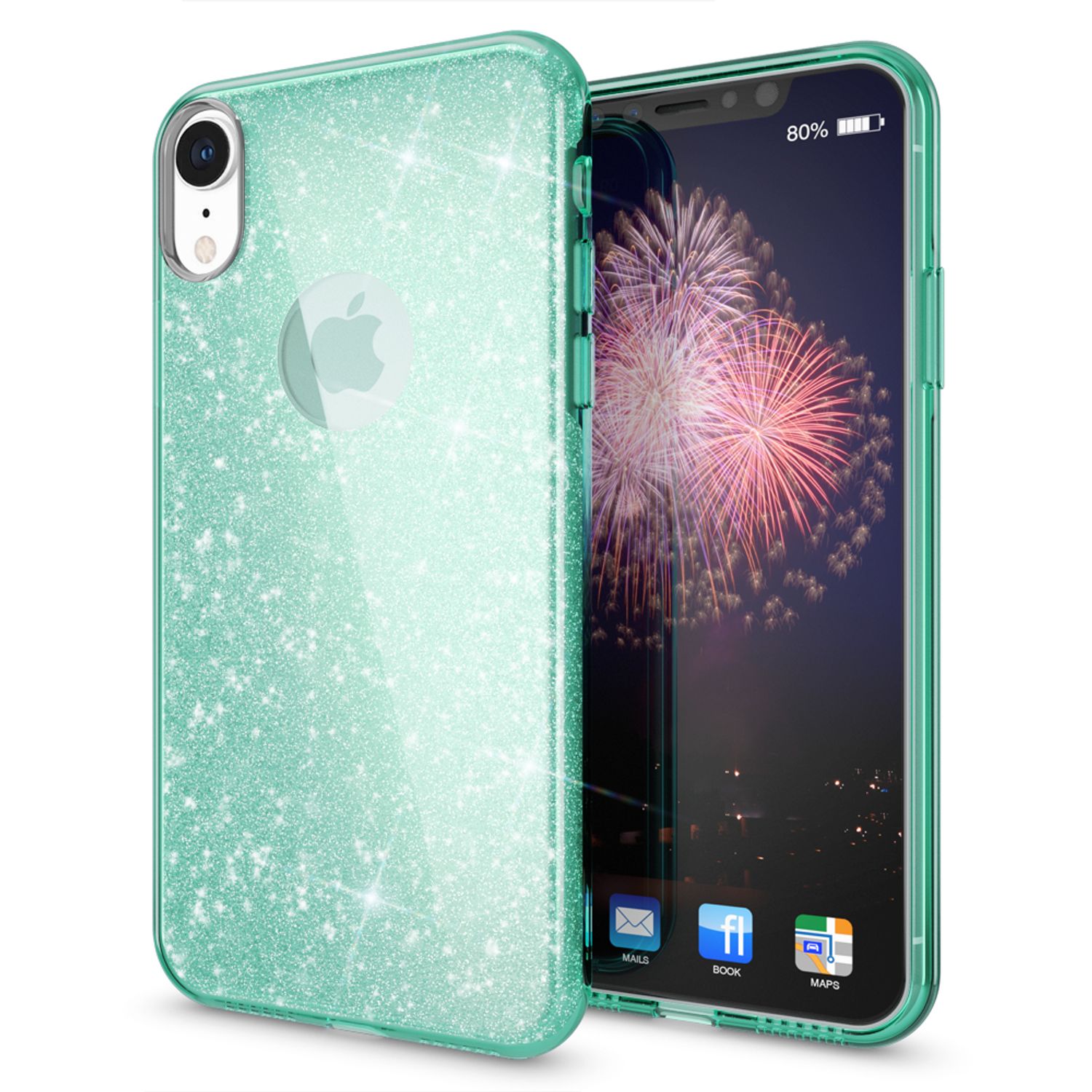 NALIA Hülle für iPhone XR, Handyhülle Glitzer Ultra-Slim Silikon-Case Back-Cover Mint-Grün NALIA Protective Hülle