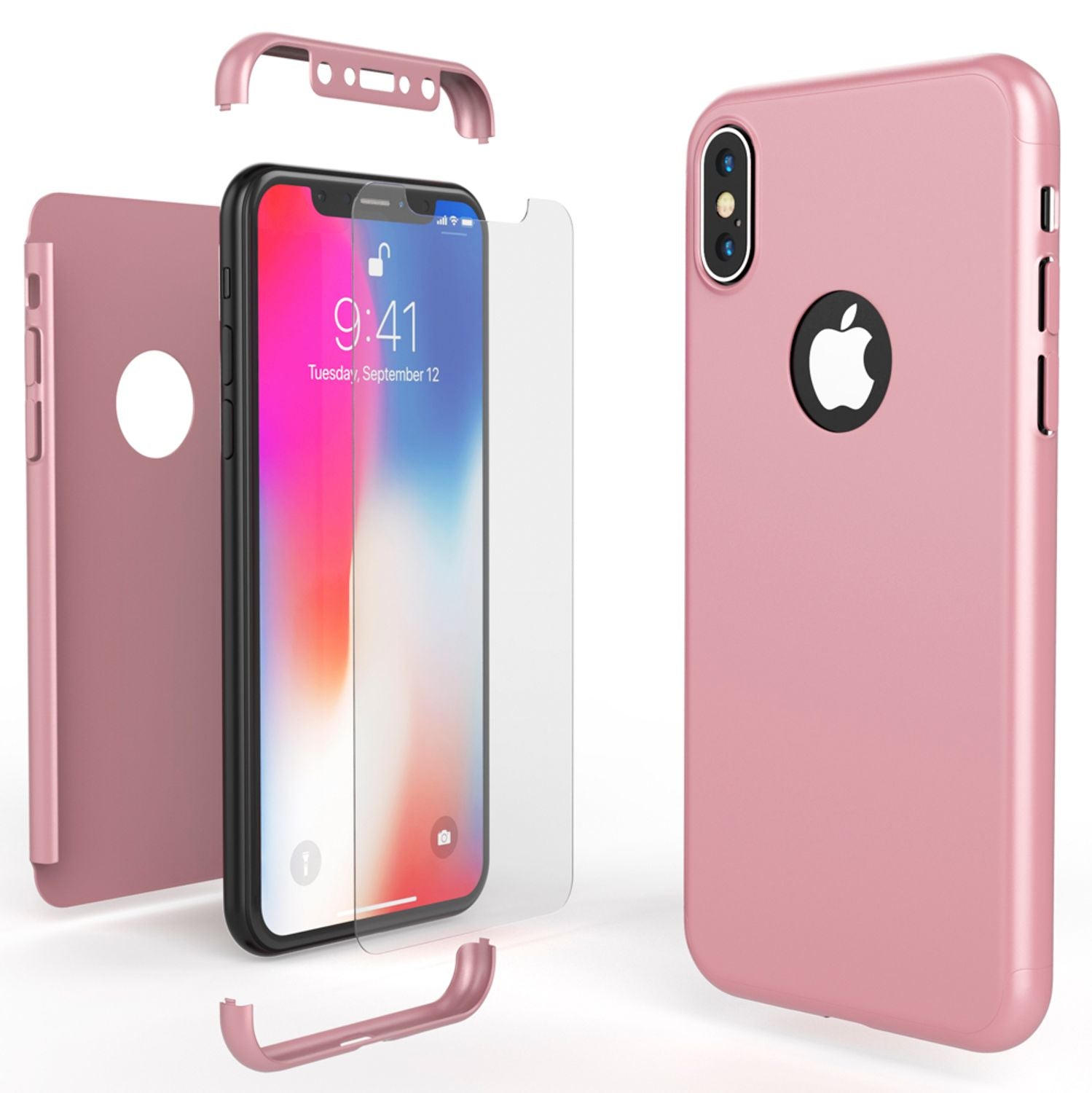 NALIA 360 Grad Hülle für iPhone X XS, Rundum Handy Cover Case mit Displayschutz NALIA