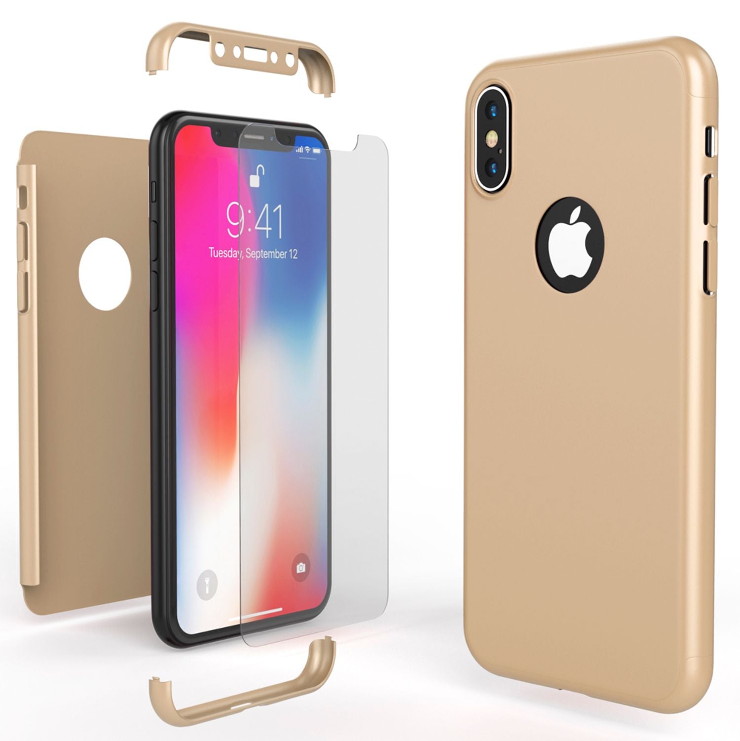 NALIA 360 Grad Hülle für iPhone X XS, Rundum Handy Cover Case mit Displayschutz Rot NALIA