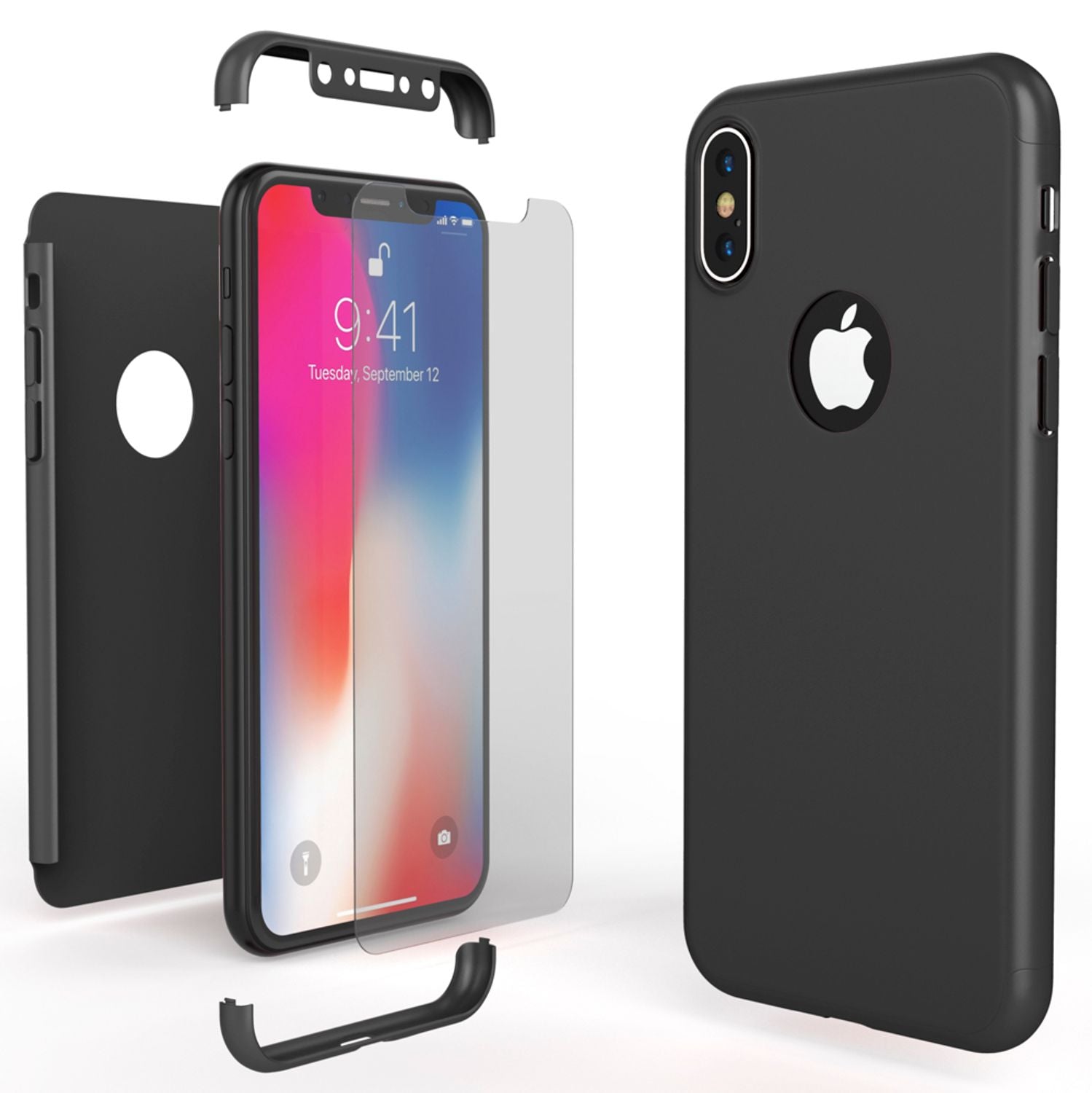 NALIA 360 Grad Hülle für iPhone X XS, Rundum Handy Cover Case mit Displayschutz Rot NALIA