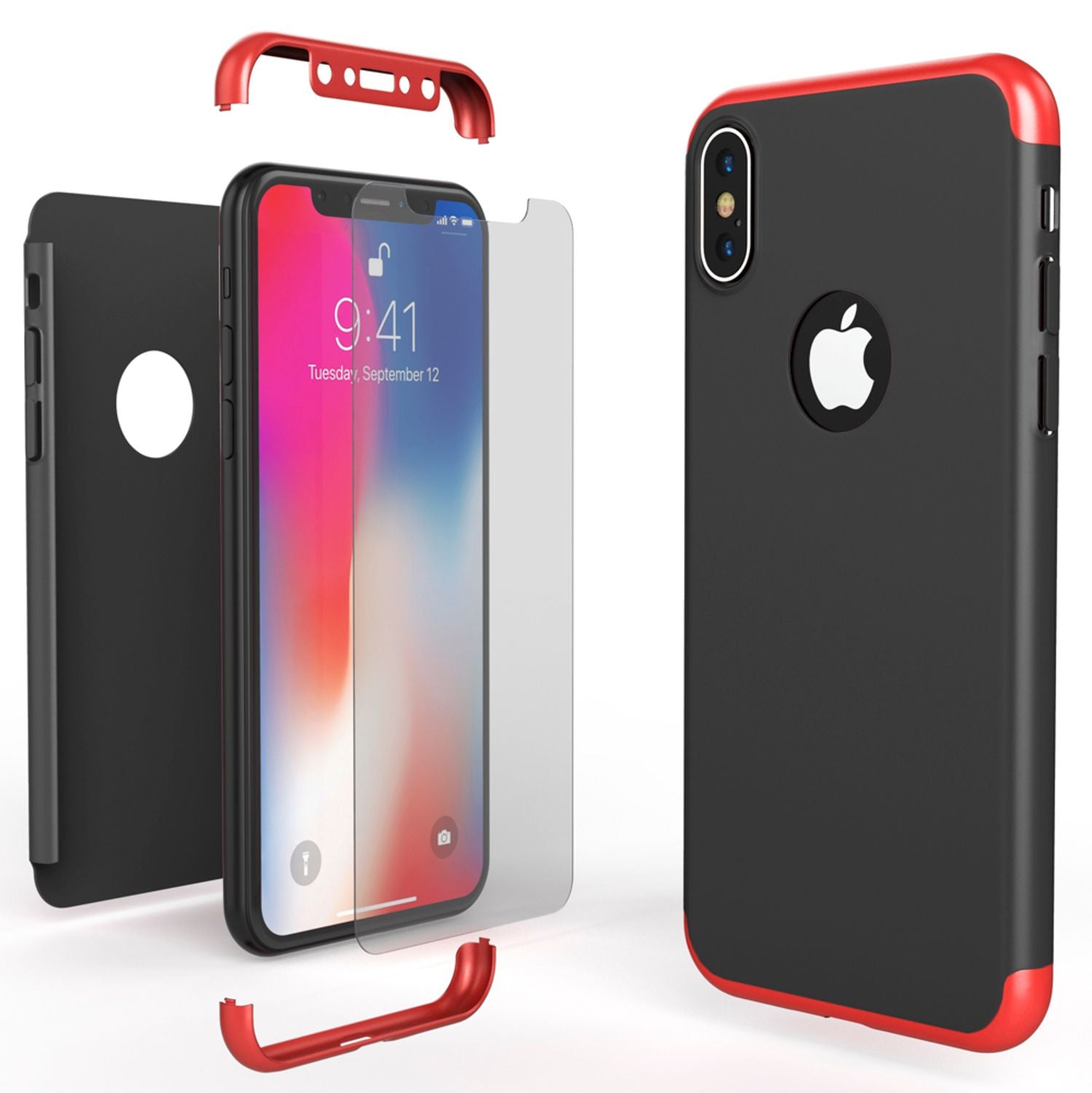NALIA 360 Grad Hülle für iPhone X XS, Rundum Handy Cover Case mit Displayschutz NALIA