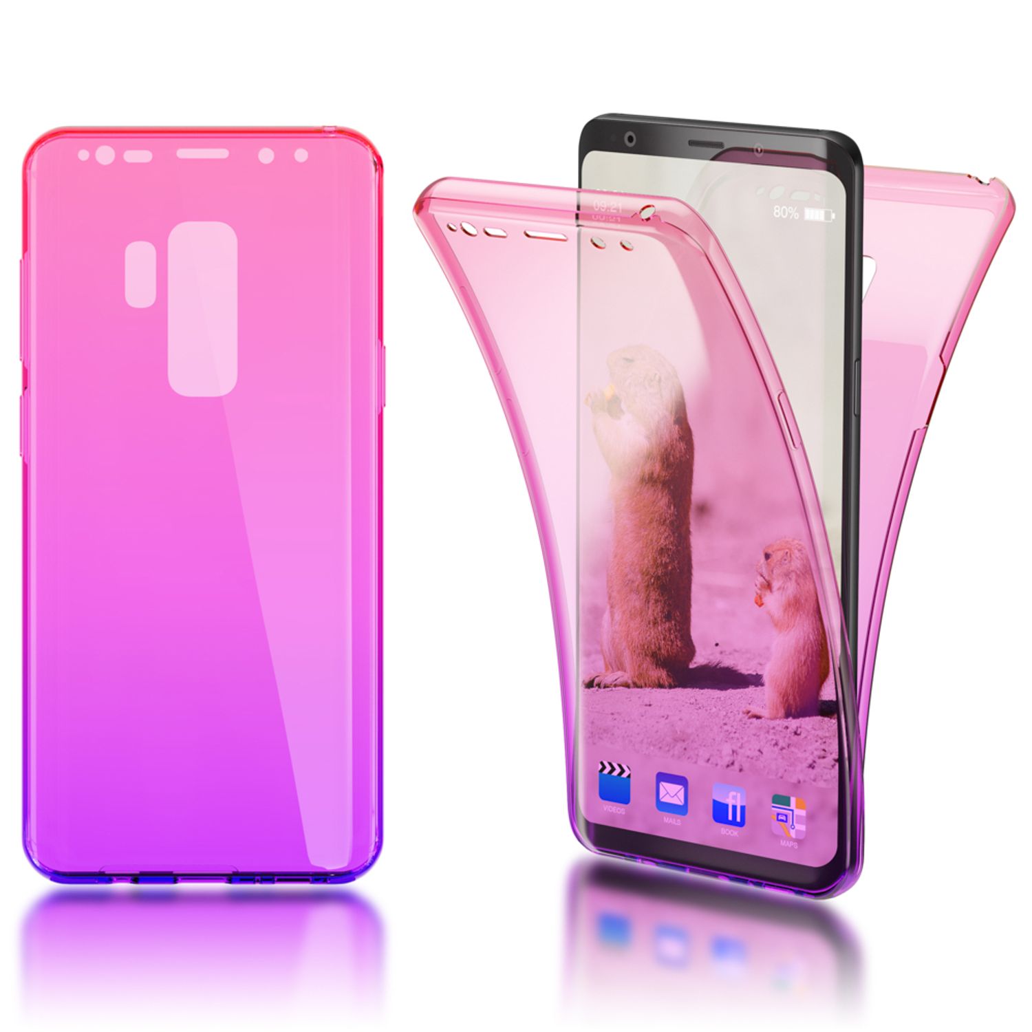 Samsung Galaxy S9 Plus 360 Grad Handy Hülle von NALIA, Full Cover vorne hinten Schwarz NALIA