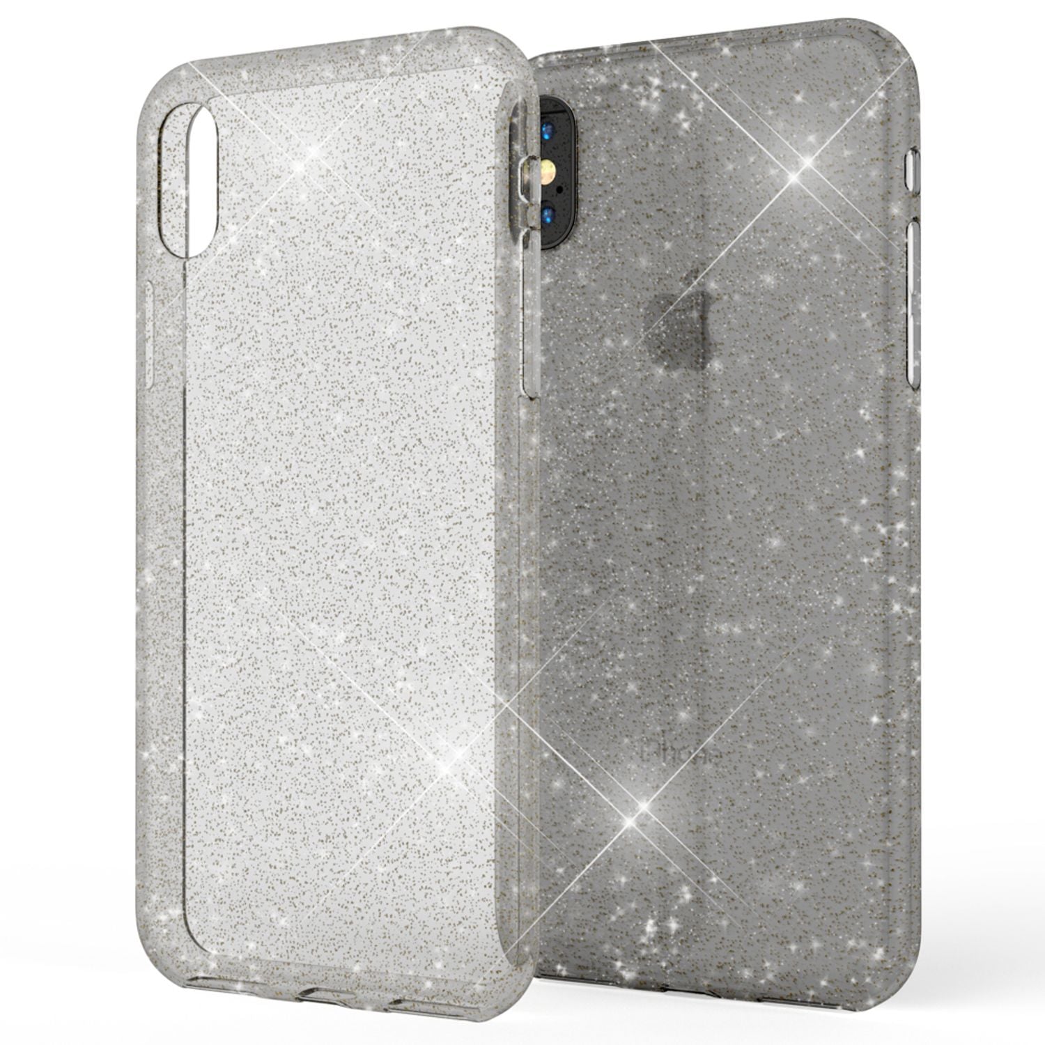 NALIA Handy Hülle für Apple iPhone X XS, Glitzer Case Cover Slim Silikon Bumper Transparent NALIA Transparente Hülle