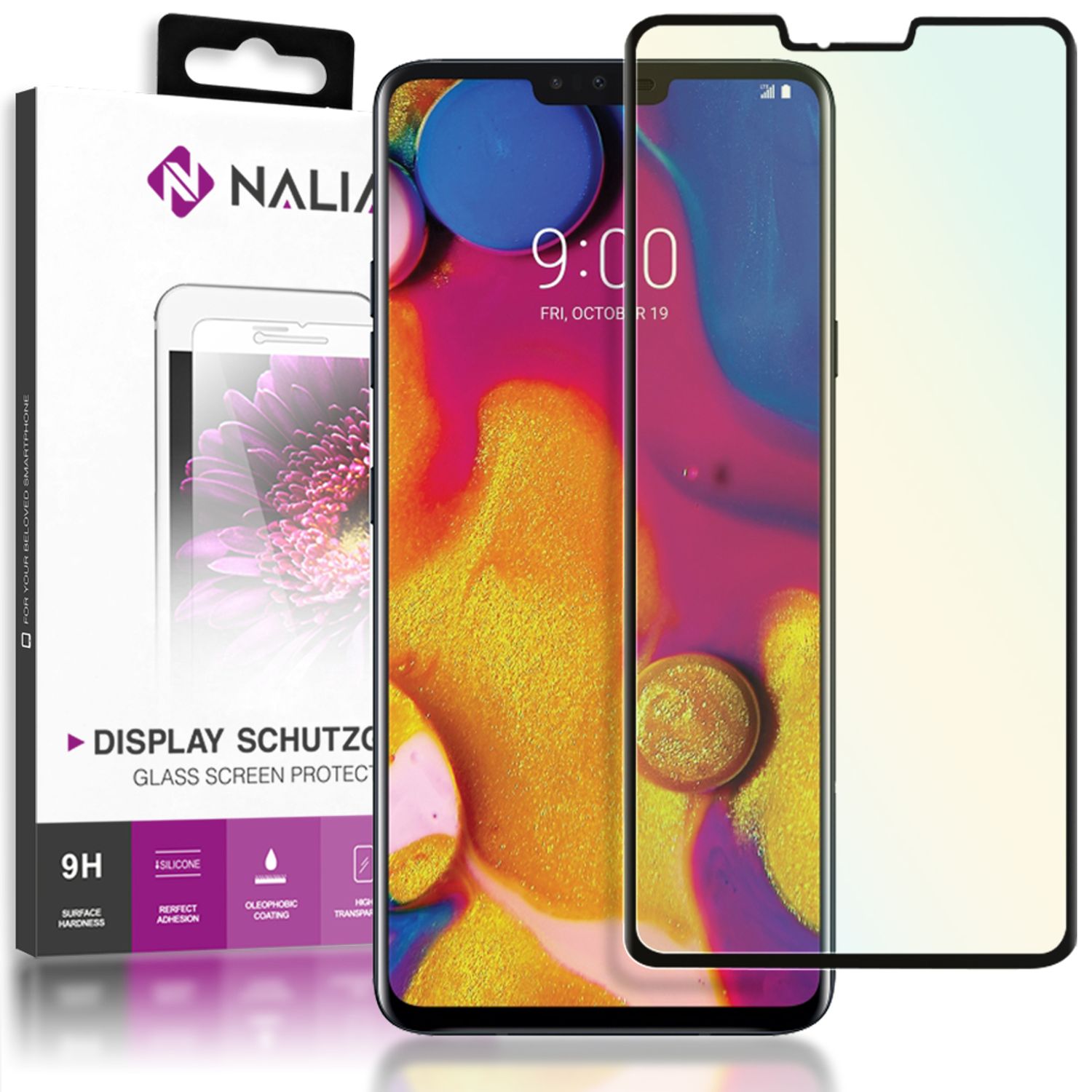 NALIA Schutzglas für LG V40 ThinQ, 3D Full Cover Displayschutz Handy Glas Folie