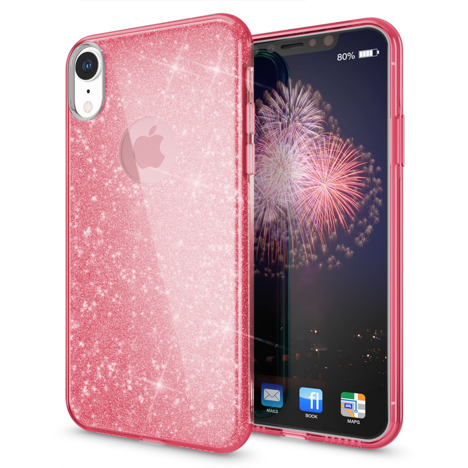 NALIA Hülle für iPhone XR, Handyhülle Glitzer Ultra-Slim Silikon-Case Back-Cover Pink NALIA Protective Hülle