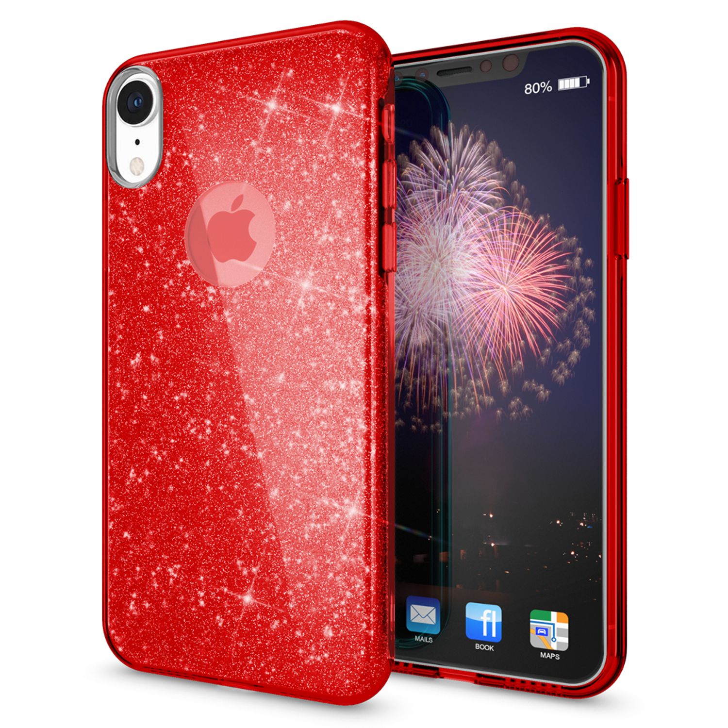 NALIA Hülle für iPhone XR, Handyhülle Glitzer Ultra-Slim Silikon-Case Back-Cover Rot NALIA Protective Hülle