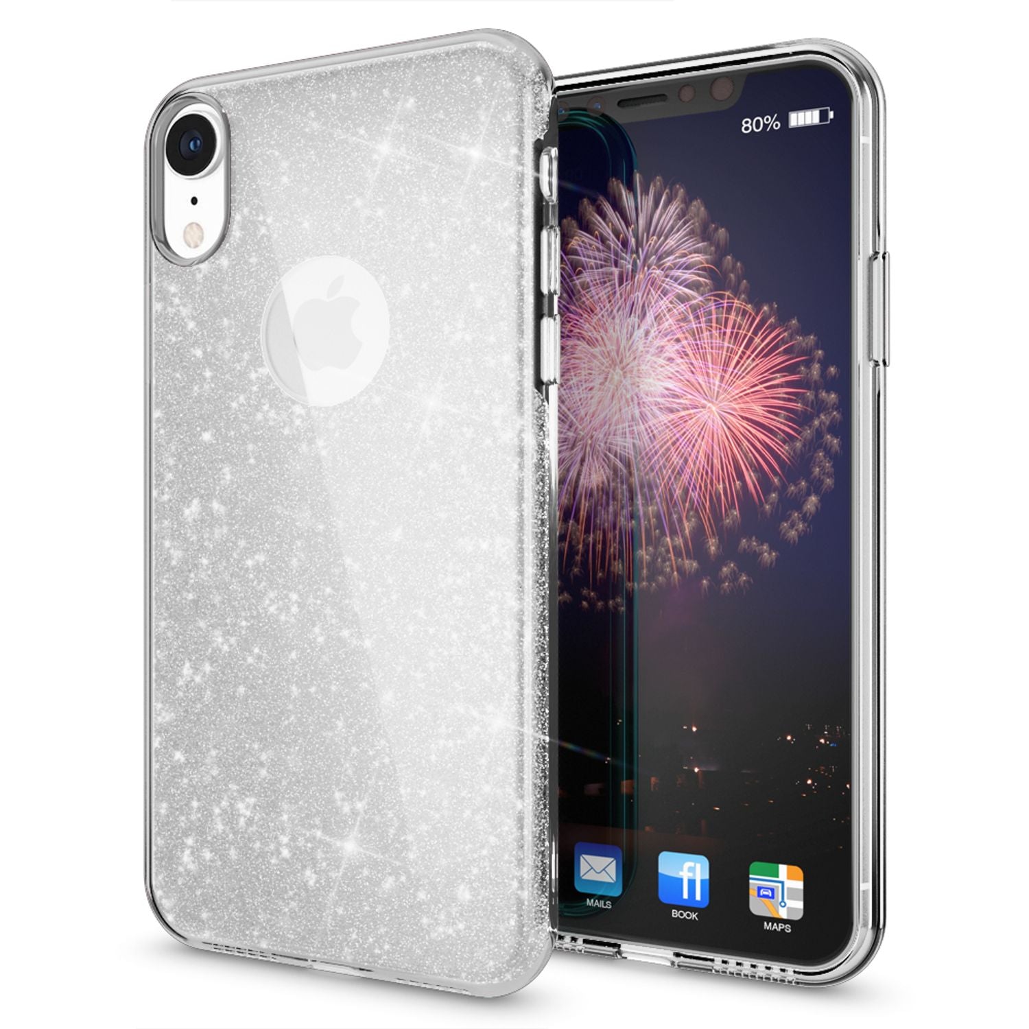 NALIA Hülle für iPhone XR, Handyhülle Glitzer Ultra-Slim Silikon-Case Back-Cover Silber NALIA Protective Hülle