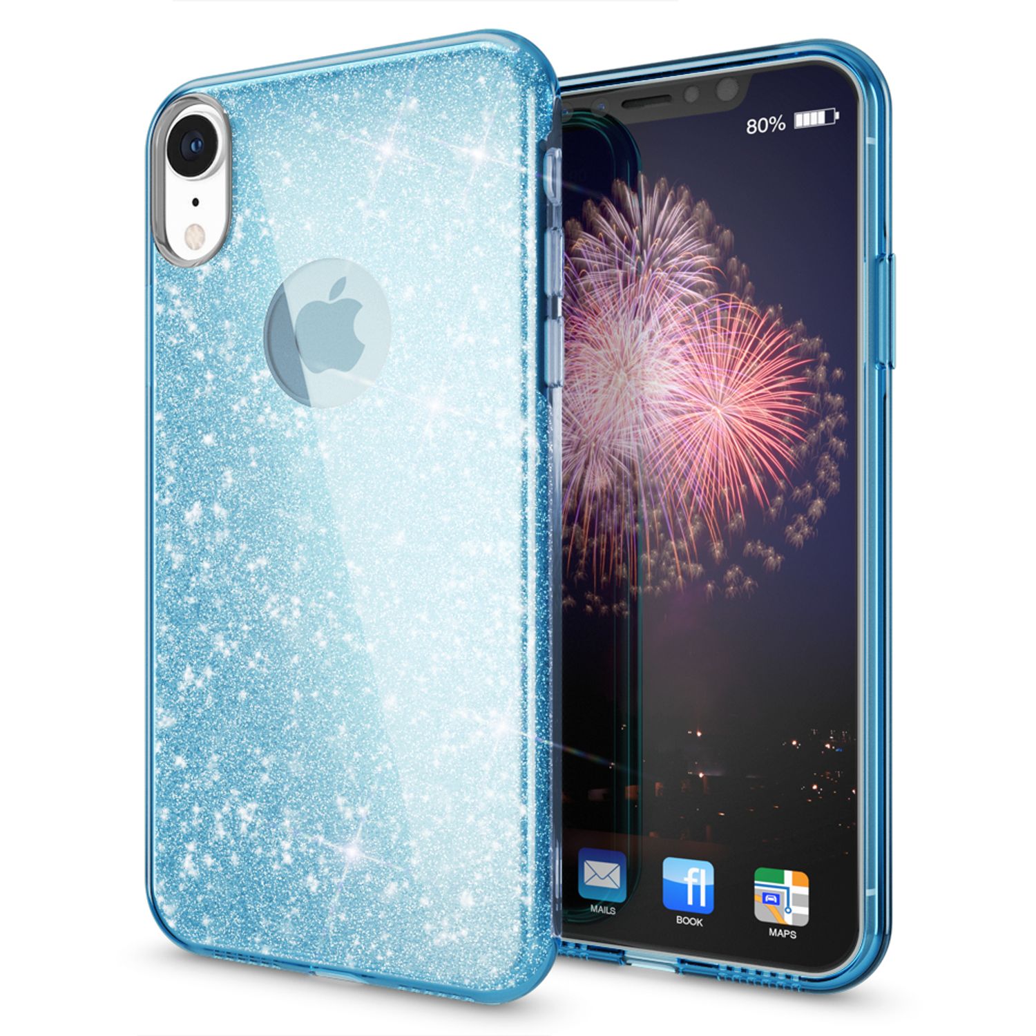 NALIA Hülle für iPhone XR, Handyhülle Glitzer Ultra-Slim Silikon-Case Back-Cover Türkis NALIA Protective Hülle