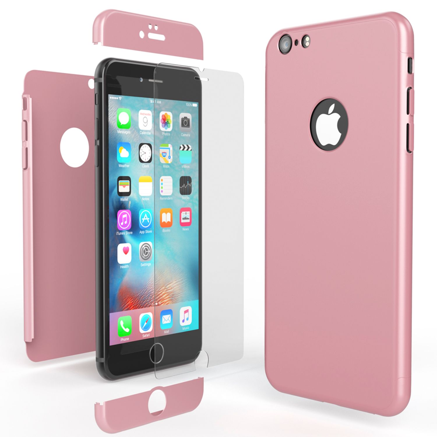 iPhone 6 Plus Hülle Rundum Handyhülle mit Displayschutz von NALIA, 360° Case Rose Gold NALIA