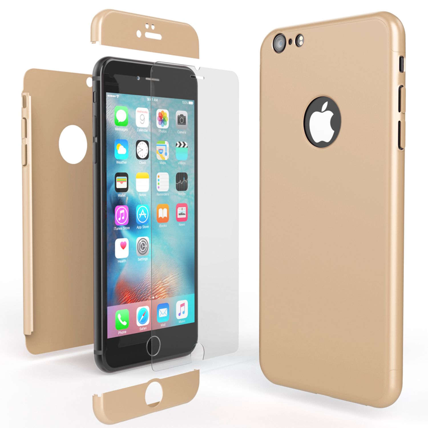 iPhone 6 Plus Hülle Rundum Handyhülle mit Displayschutz von NALIA, 360° Case Rose Gold NALIA