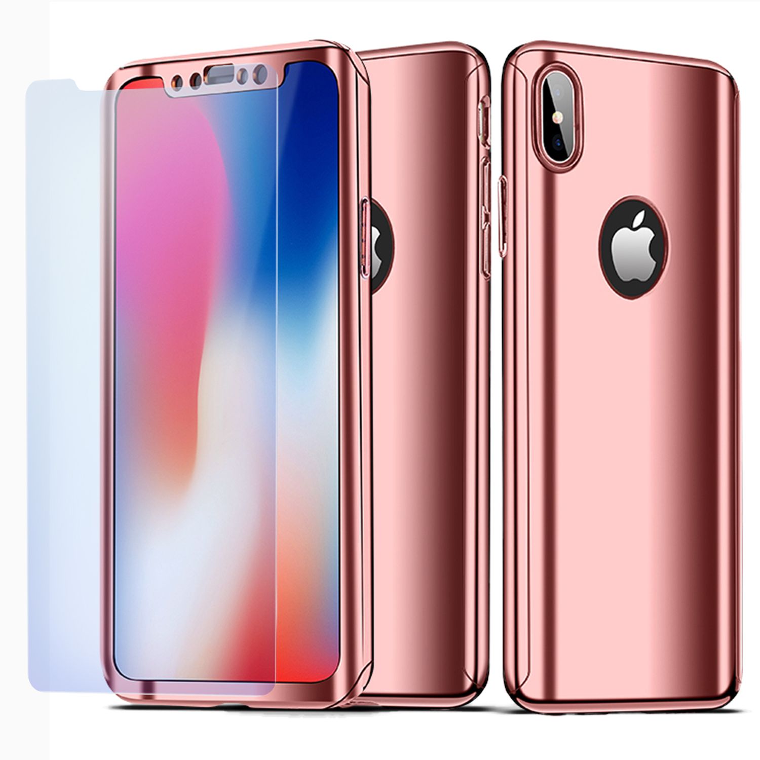NALIA 360 Grad Handy Hülle für Apple iPhone XS Max, Full Cover & Schutzglas Case Rose Gold NALIA