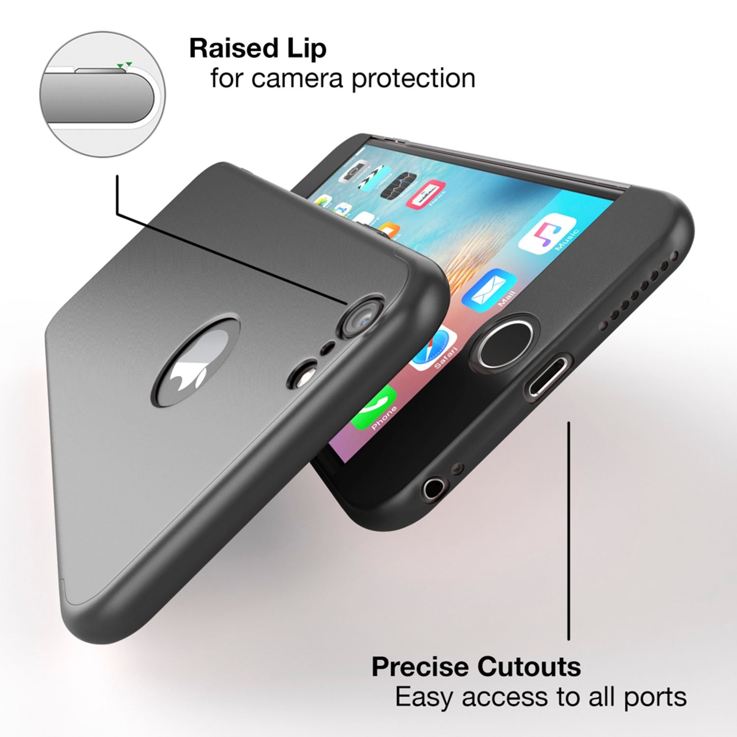 iPhone 6/6S Hülle Rundum Handyhülle mit Displayschutz von NALIA, 360° Cover Case Schwarz NALIA GlasSchutz
