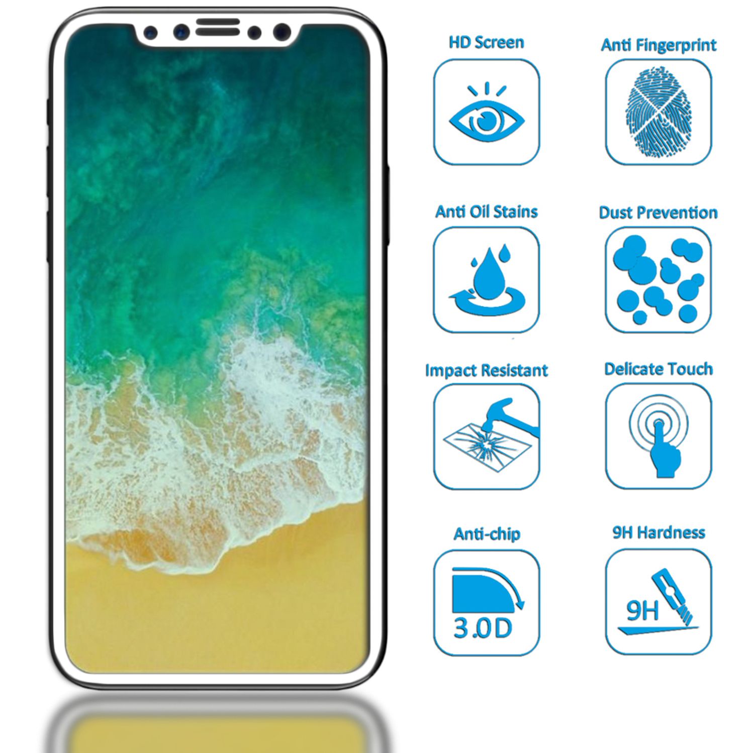 NALIA Schutzglas für iPhone 11 Pro / iPhone X XS, Full Display Screen Schutz Weiß NALIA GlasSchutz