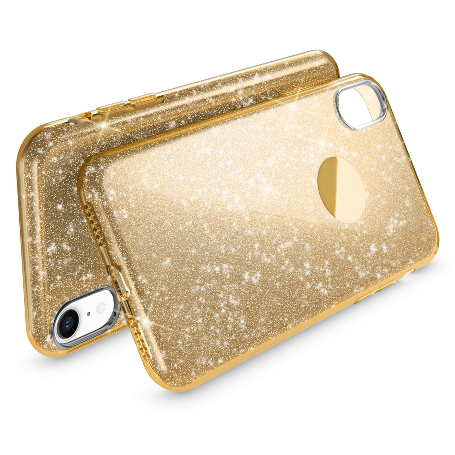 NALIA Hülle für iPhone XR, Handyhülle Glitzer Ultra-Slim Silikon-Case Back-Cover Gold NALIA Protective Hülle