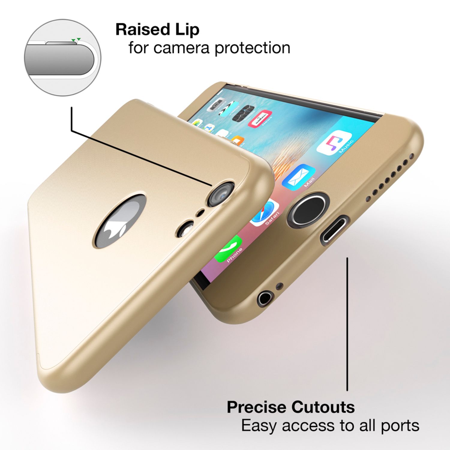 iPhone 6 Plus Hülle Rundum Handyhülle mit Displayschutz von NALIA, 360° Case Rose Gold NALIA
