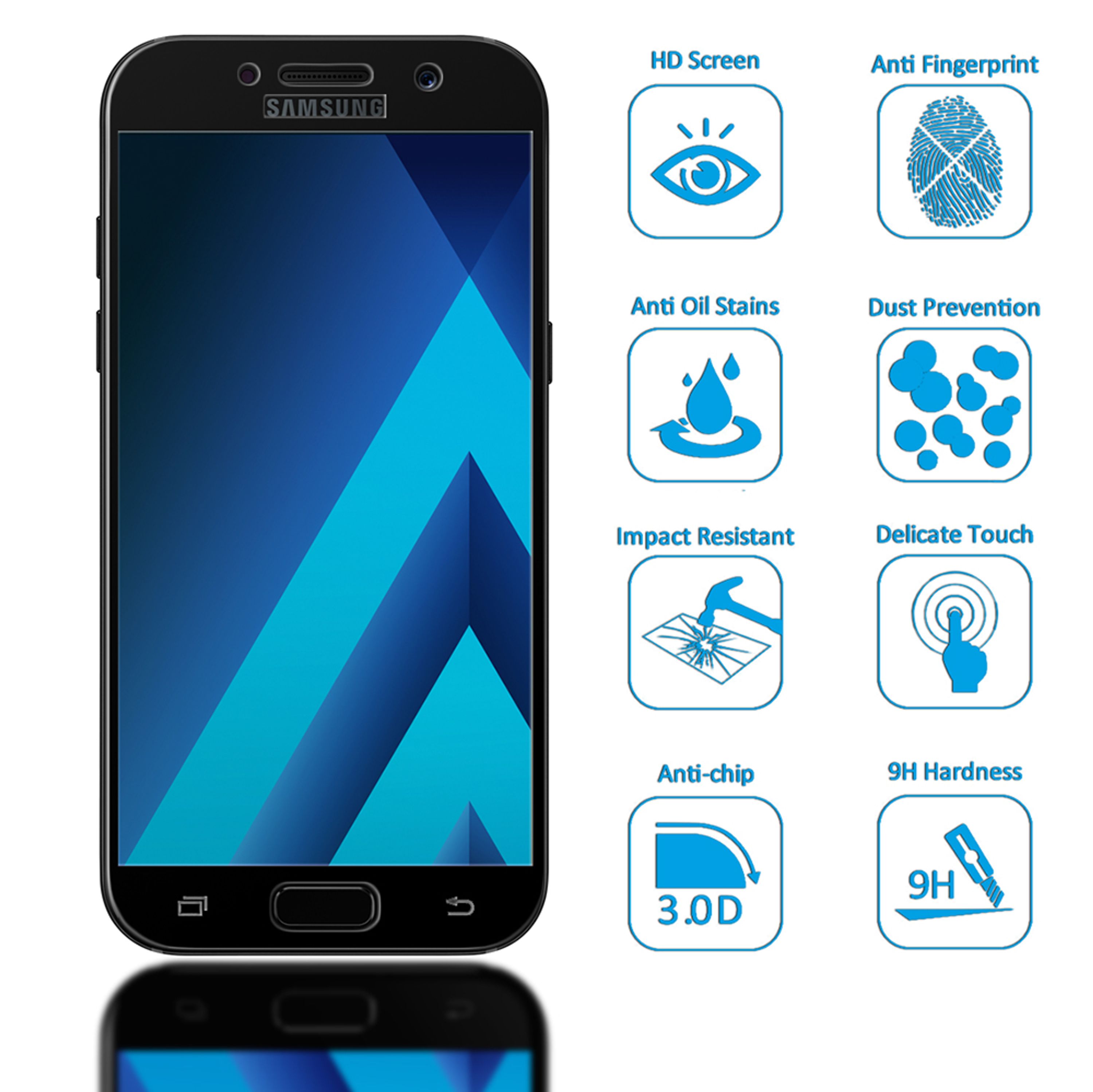 NALIA Schutzglas für Samsung Galaxy A5 2017, 9H Full Cover Displayschutz Glass NALIA