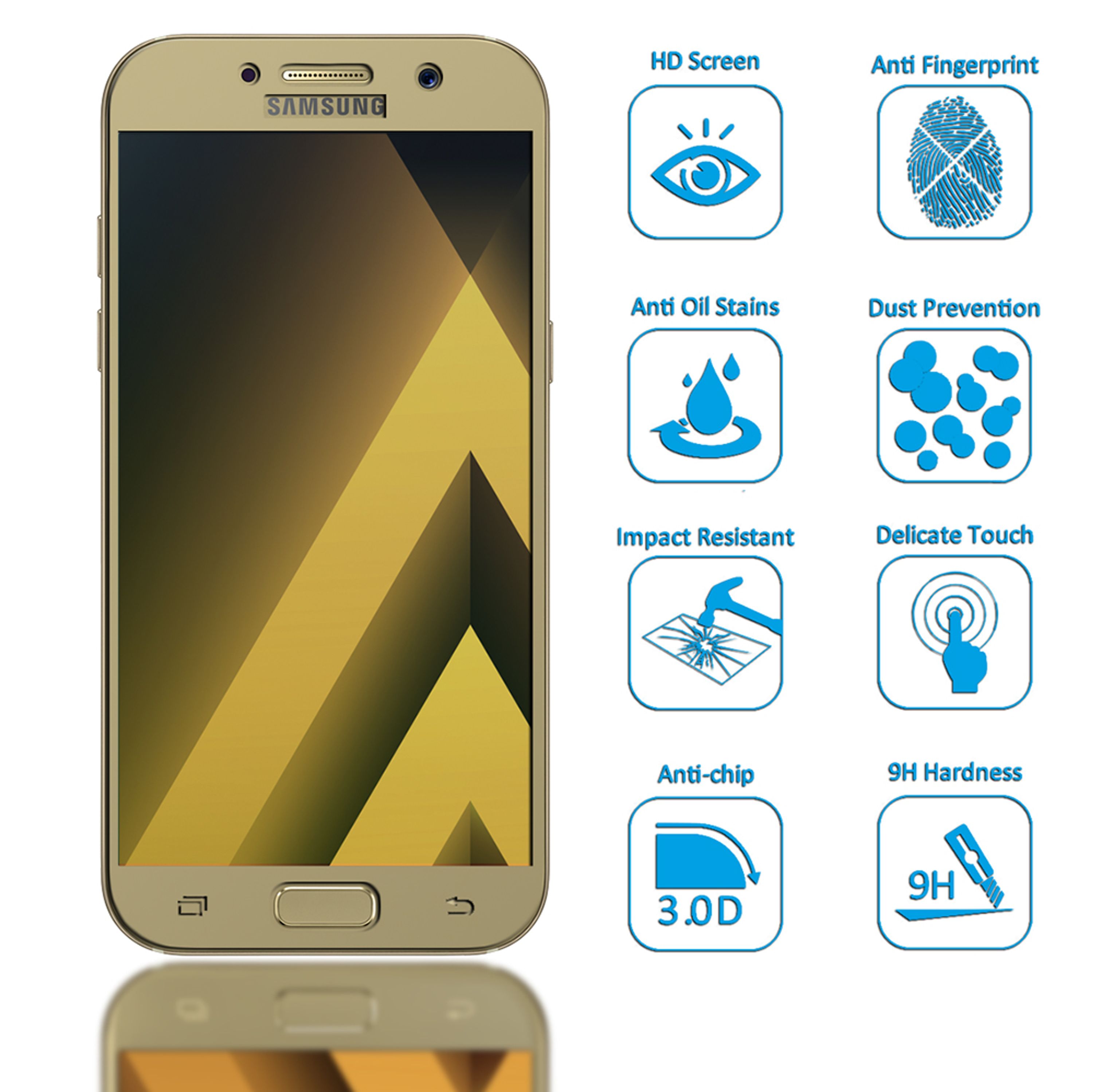 NALIA Schutzglas für Samsung Galaxy A5 2017, 9H Full Cover Displayschutz Glass NALIA
