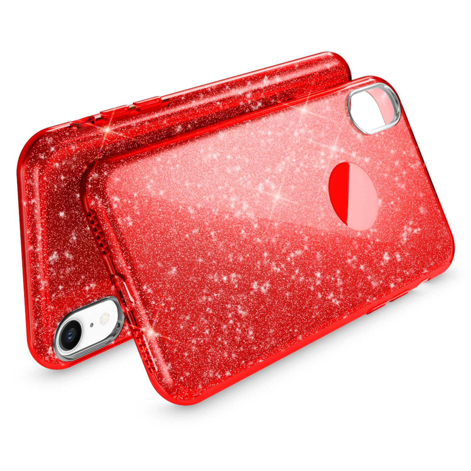 NALIA Hülle für iPhone XR, Handyhülle Glitzer Ultra-Slim Silikon-Case Back-Cover Rot NALIA Protective Hülle