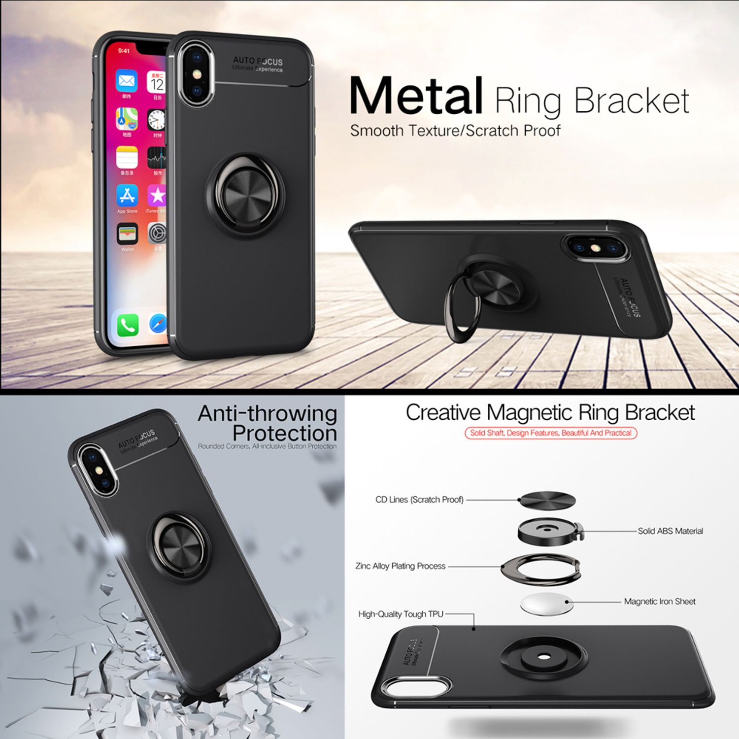 NALIA Ring Hülle für Apple iPhone XS X, Cover magnetisches Silikon Handy Case Schwarz NALIA Protective Hülle