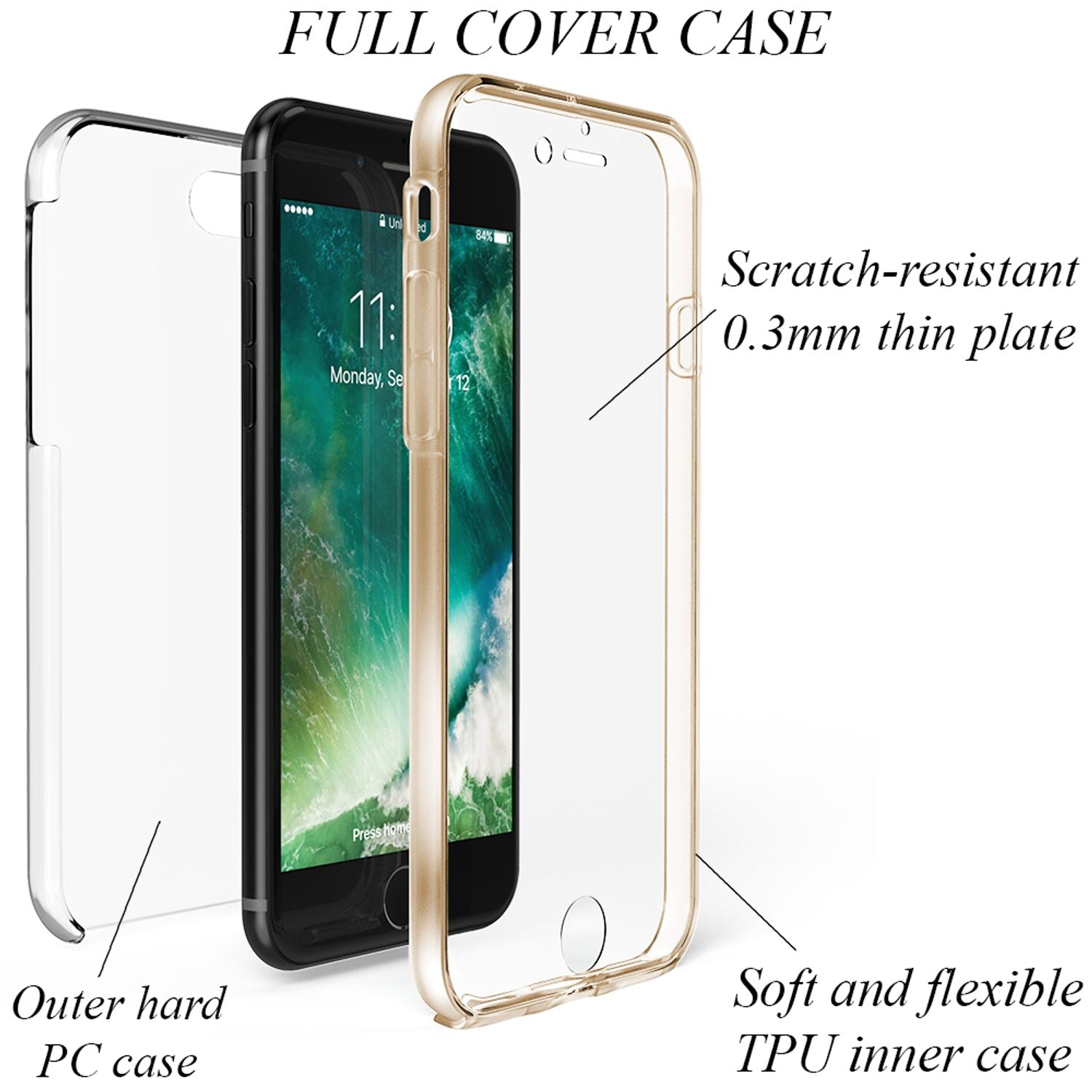 NALIA 360° Handy Hülle für iPhone SE 2022 / SE 2020 / 8 / 7, Case Cover Schutz Transparent NALIA Transparente Hülle