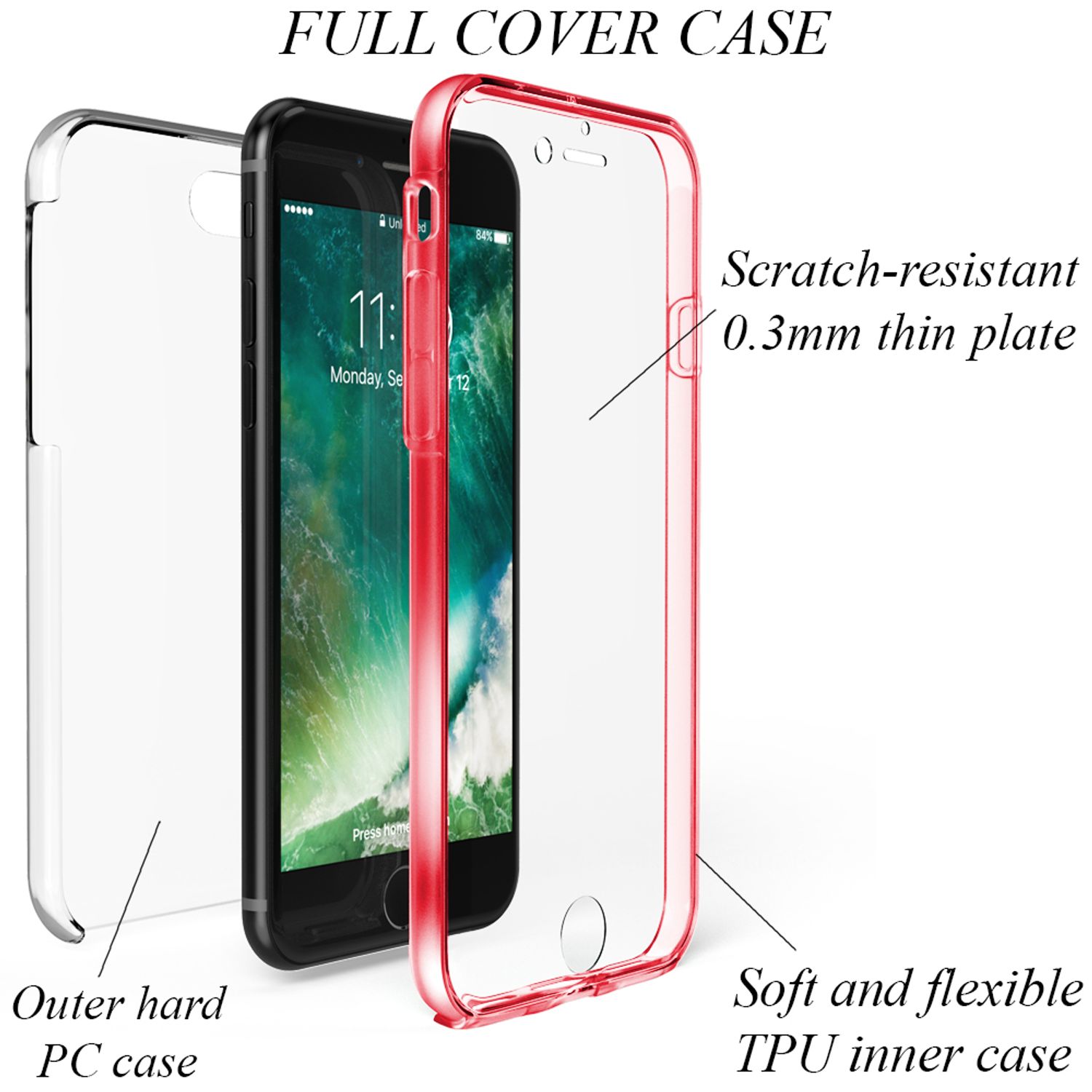 NALIA 360° Handy Hülle für iPhone SE 2022 / SE 2020 / 8 / 7, Case Cover Schutz Transparent NALIA Transparente Hülle