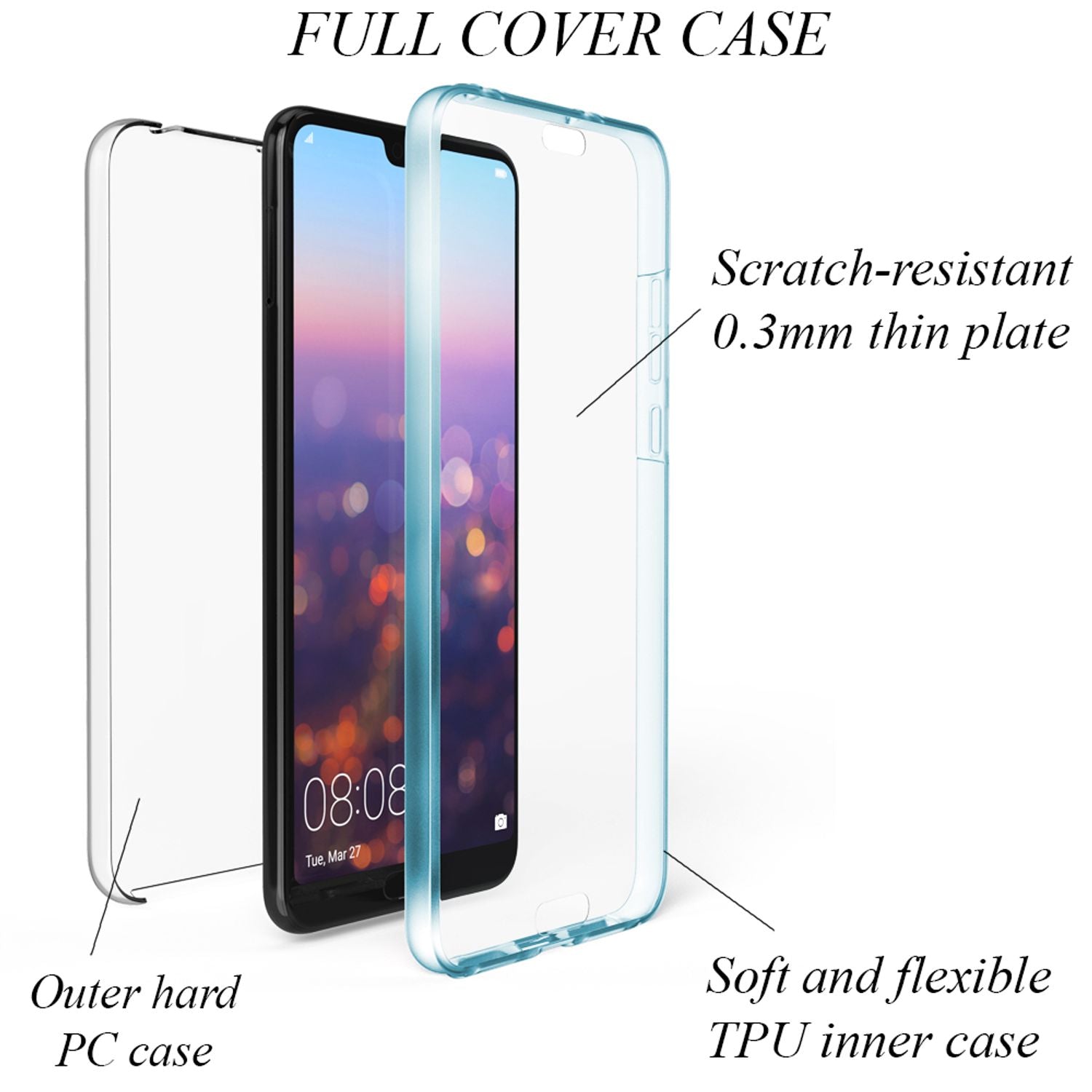 NALIA 360 Grad Handy Hülle für Huawei P20 Pro, Full Cover Case Displayschutz Transparent NALIA Transparente Hülle