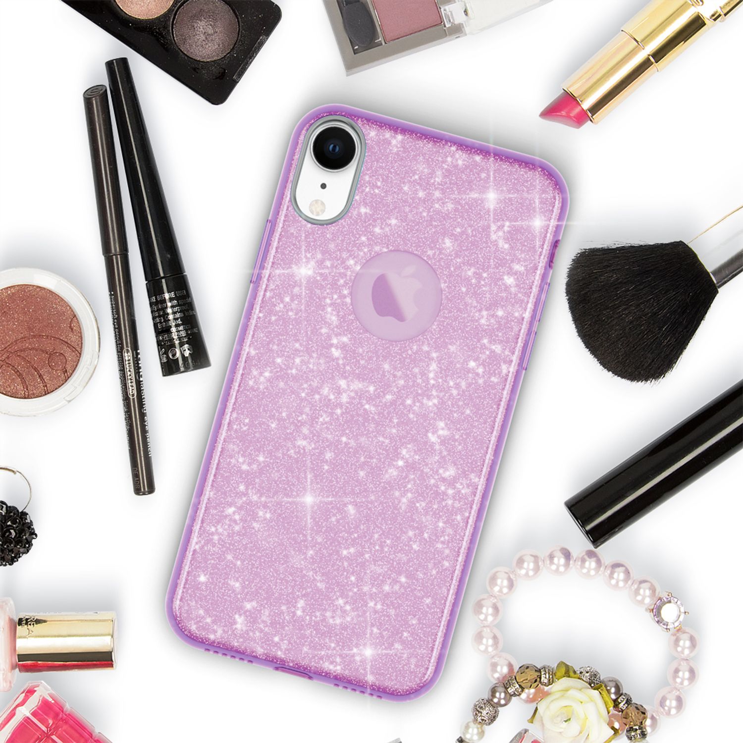 NALIA Hülle für iPhone XR, Handyhülle Glitzer Ultra-Slim Silikon-Case Back-Cover Lila NALIA Protective Hülle