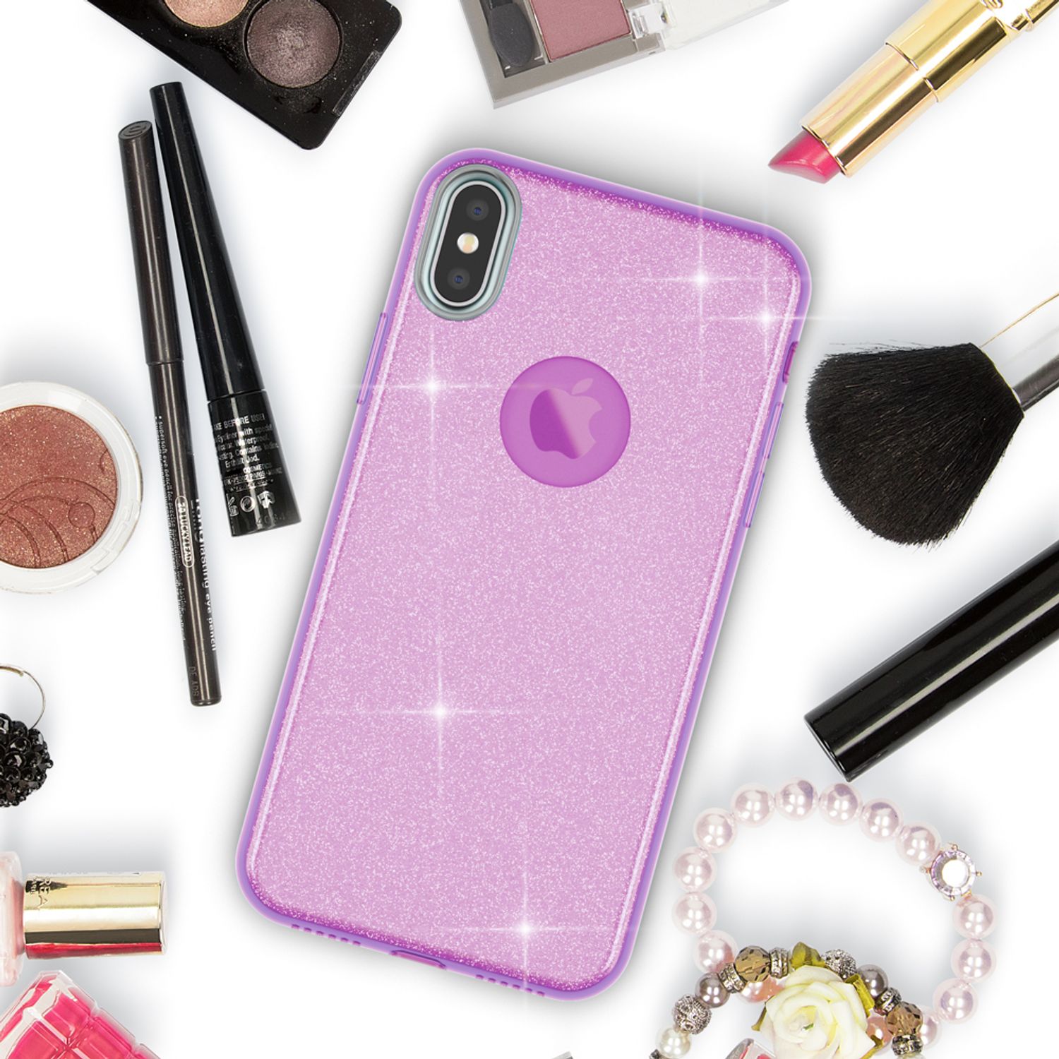 NALIA Hülle für iPhone XS Max, Handyhülle Glitzer Ultra Slim Silikon Case Cover Lila NALIA Protective Hülle