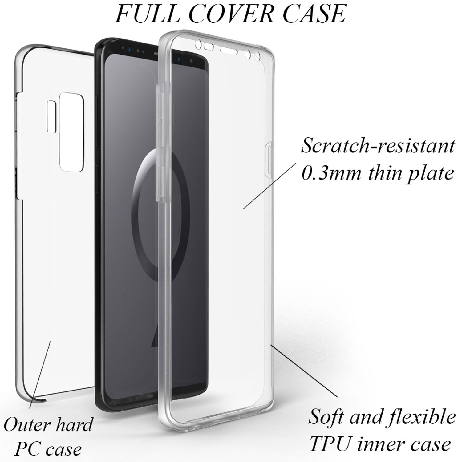 NALIA 360 Grad Handy Hülle für Samsung Galaxy S9 Plus, Full Cover Rundum Case Transparent NALIA Transparente Hülle