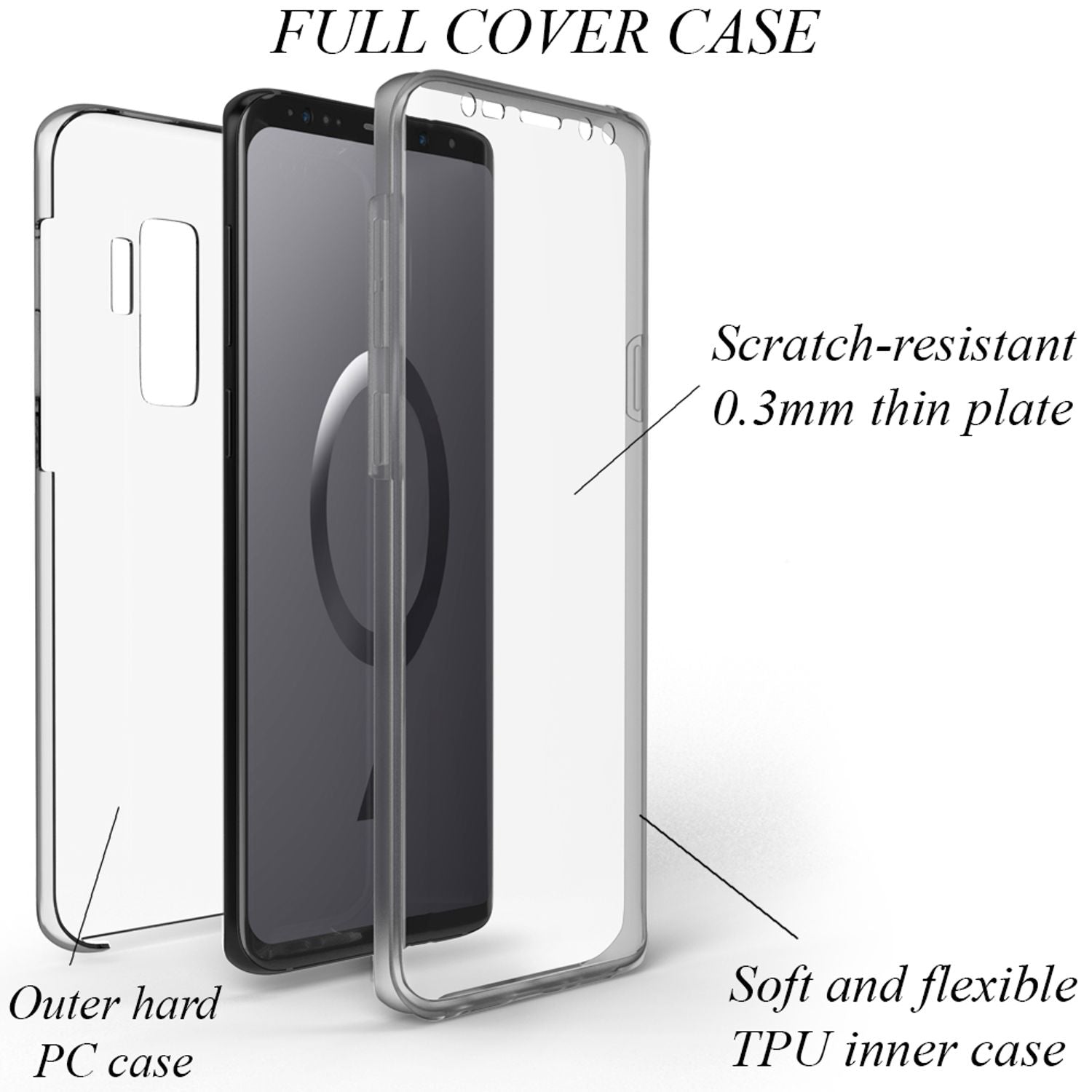 NALIA 360 Grad Handy Hülle für Samsung Galaxy S9 Plus, Full Cover Rundum Case Transparent NALIA Transparente Hülle