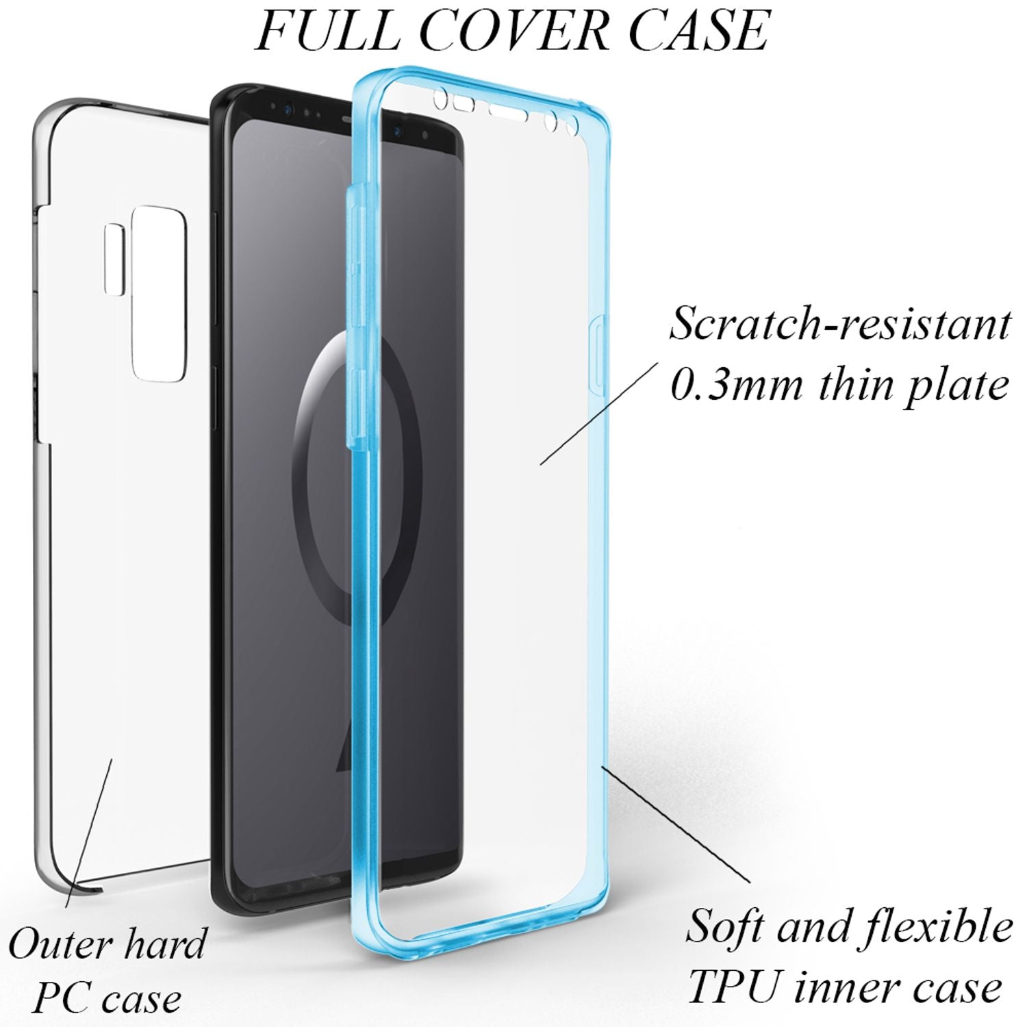 NALIA 360 Grad Handy Hülle für Samsung Galaxy S9 Plus, Full Cover Rundum Case Transparent NALIA Transparente Hülle