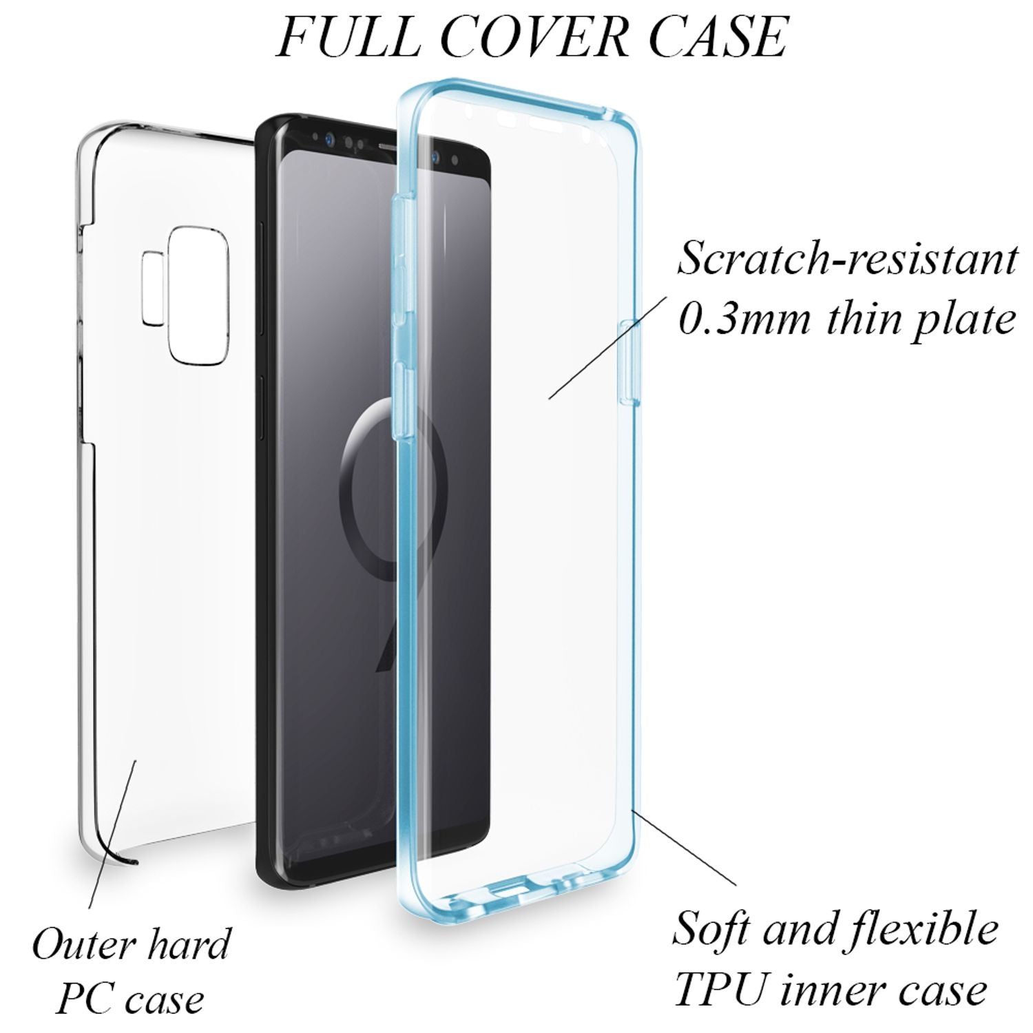 NALIA 360 Grad Handy Hülle für Samsung Galaxy S9, Full Cover Case Bumper Etui Transparent NALIA Transparente Hülle