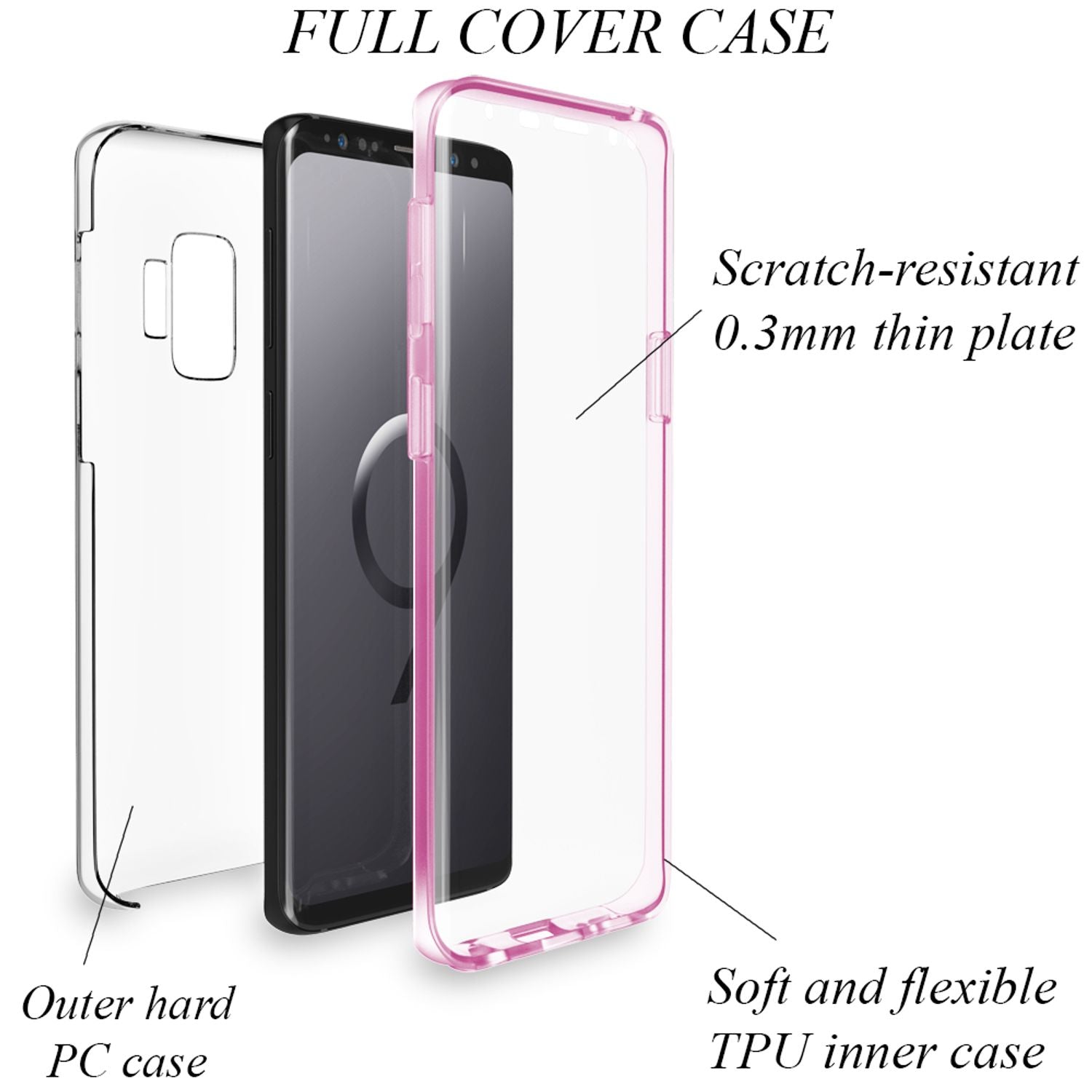 NALIA 360 Grad Handy Hülle für Samsung Galaxy S9, Full Cover Case Bumper Etui Transparent NALIA Transparente Hülle
