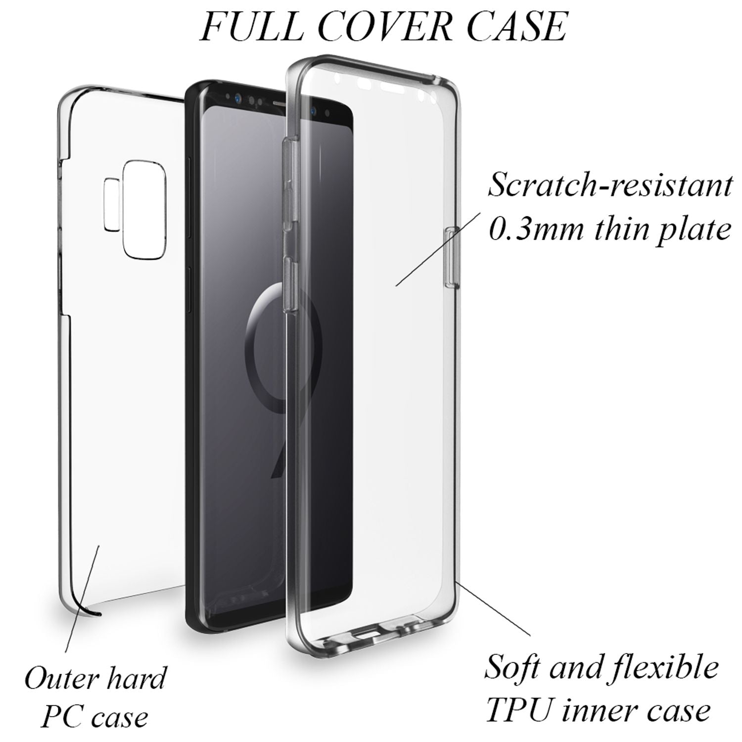 NALIA 360 Grad Handy Hülle für Samsung Galaxy S9, Full Cover Case Bumper Etui Transparent NALIA Transparente Hülle