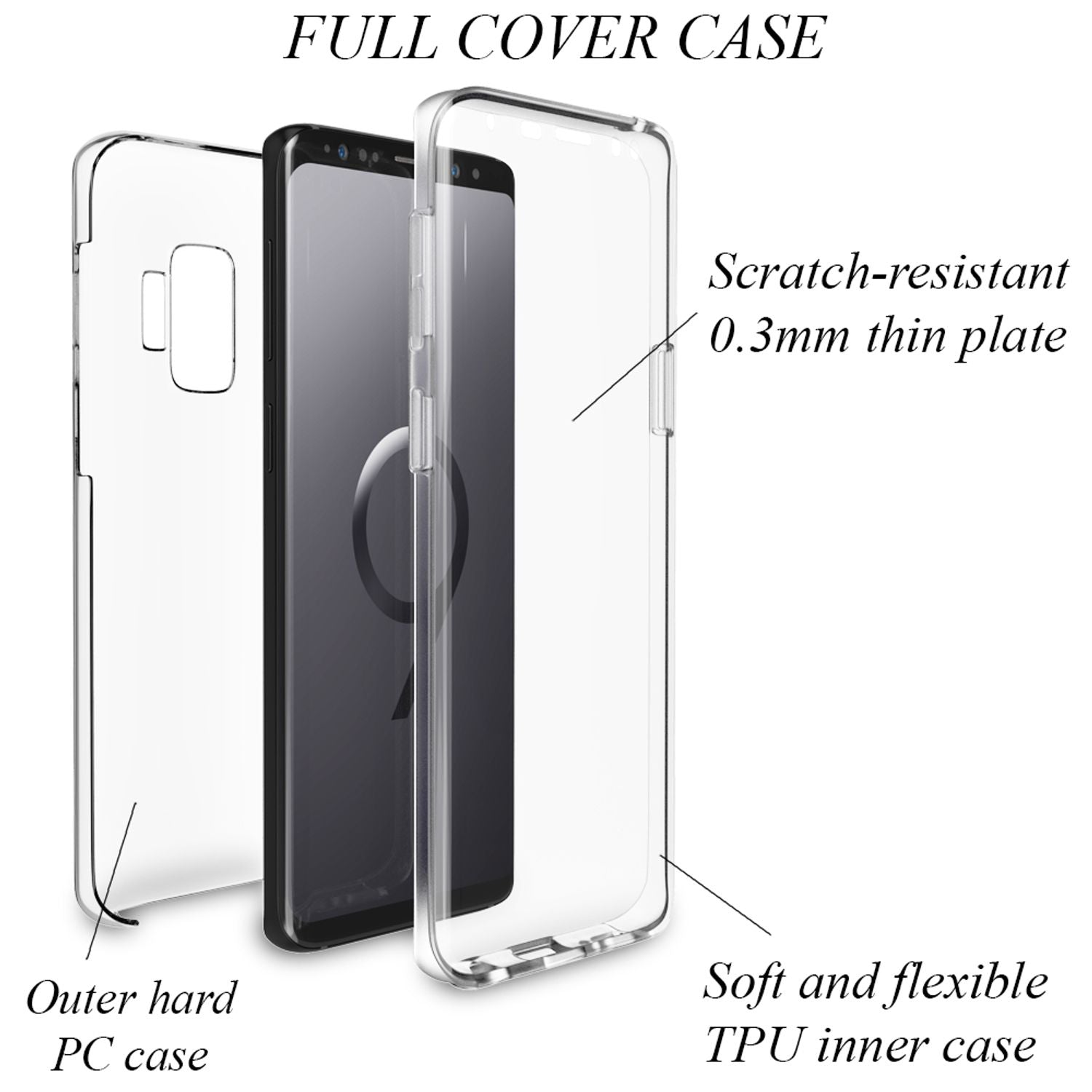 NALIA 360 Grad Handy Hülle für Samsung Galaxy S9, Full Cover Case Bumper Etui Transparent NALIA Transparente Hülle