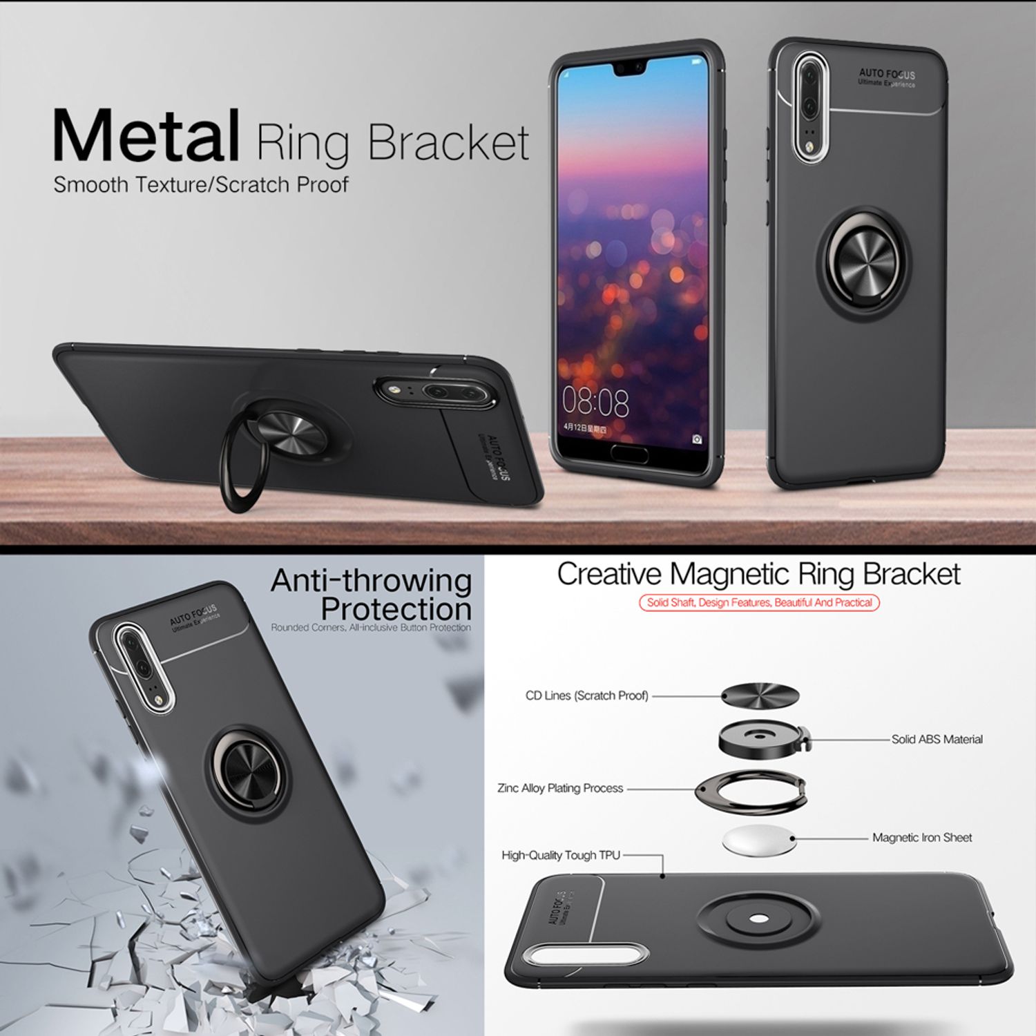 NALIA Ring Hülle für Huawei P20, Schutz Cover Magnetisch Silikon Handy Case Default Title NALIA Protective Hülle