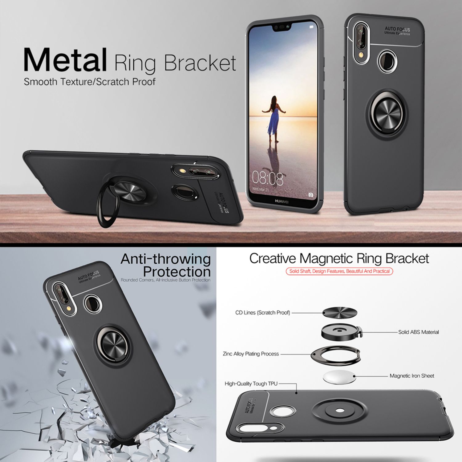 NALIA Ring Hülle für Huawei P20 Lite, Schutz Cover magnetisch Silikon Handy Case Default Title NALIA Protective Hülle
