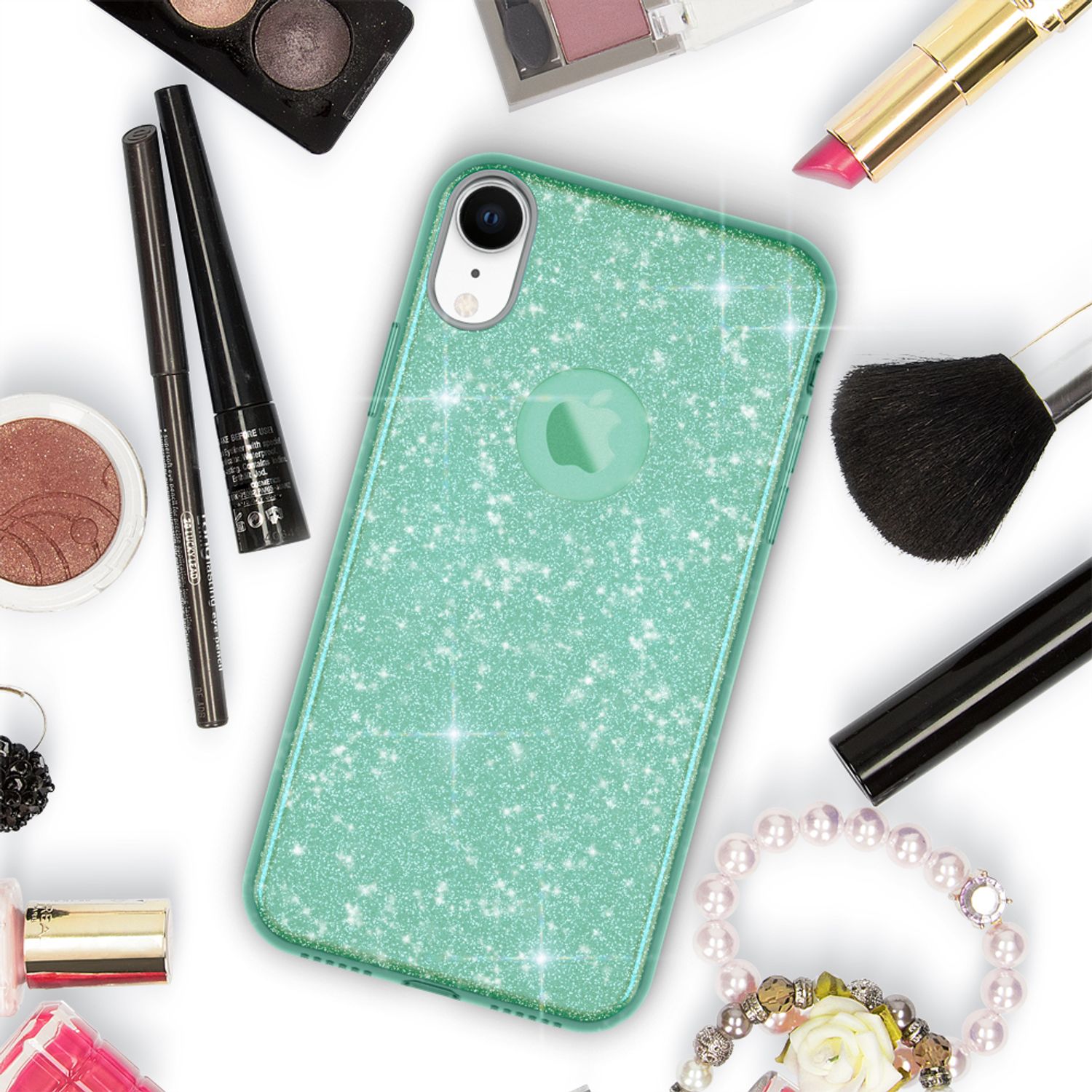 NALIA Hülle für iPhone XR, Handyhülle Glitzer Ultra-Slim Silikon-Case Back-Cover Mint-Grün NALIA Protective Hülle