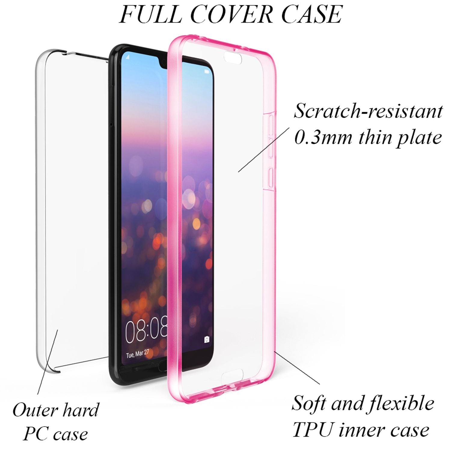 NALIA 360 Grad Handy Hülle für Huawei P20 Pro, Full Cover Case Displayschutz Transparent NALIA Transparente Hülle
